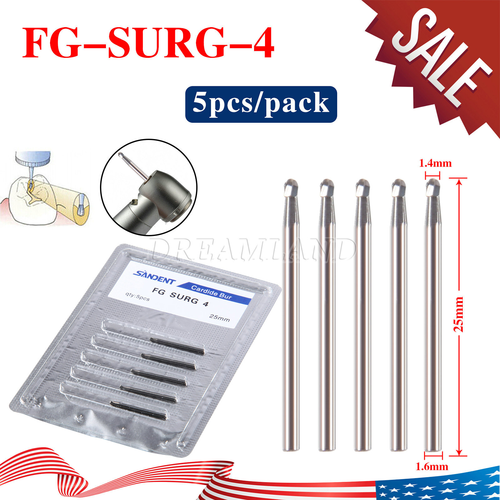 FG #4 SL (Surgical Length Burs) Round Carbide Dental Bur FG4