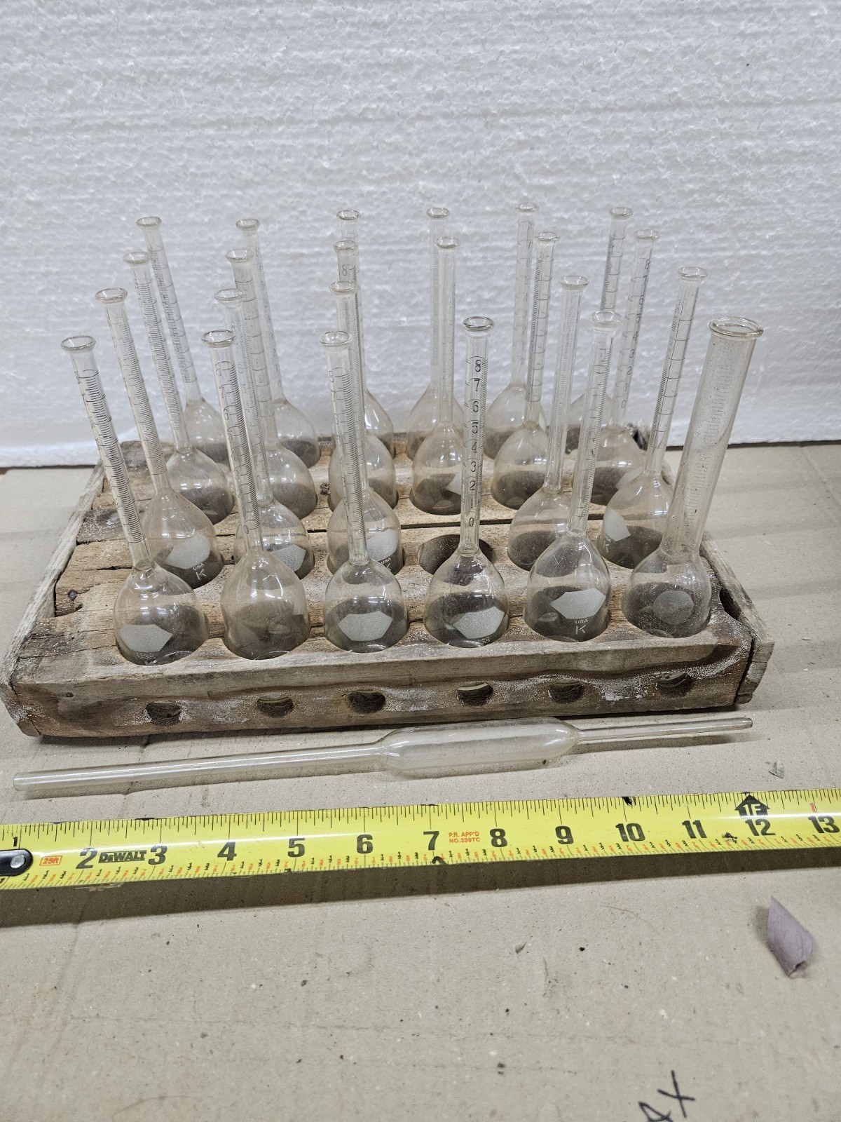 23 Antique Kimax BABCOCK BOTTLEs 1920’s. In Wood Case Labatory Glass Beakers.