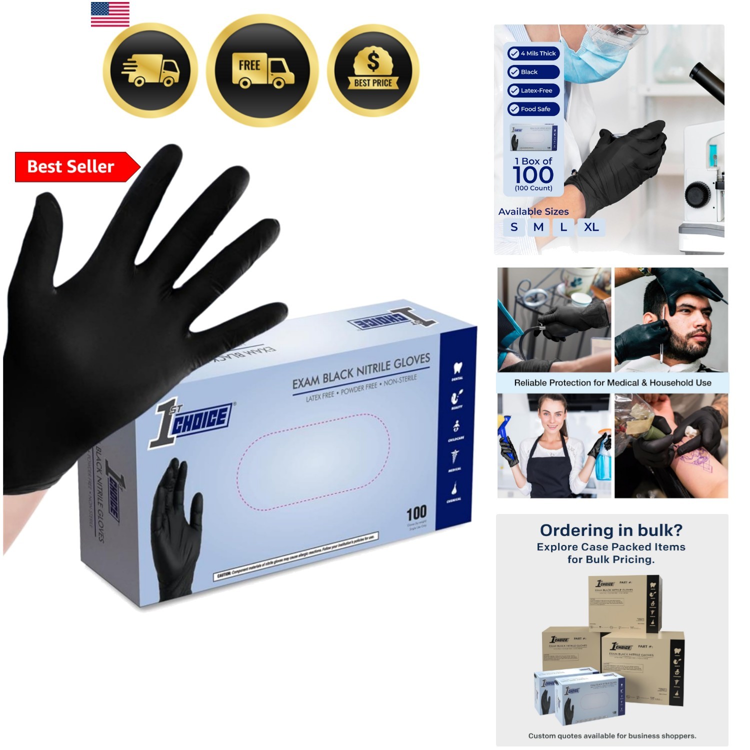 Black Nitrile Gloves Disposable Latex Free – Exam Grade Black Gloves for Cook…