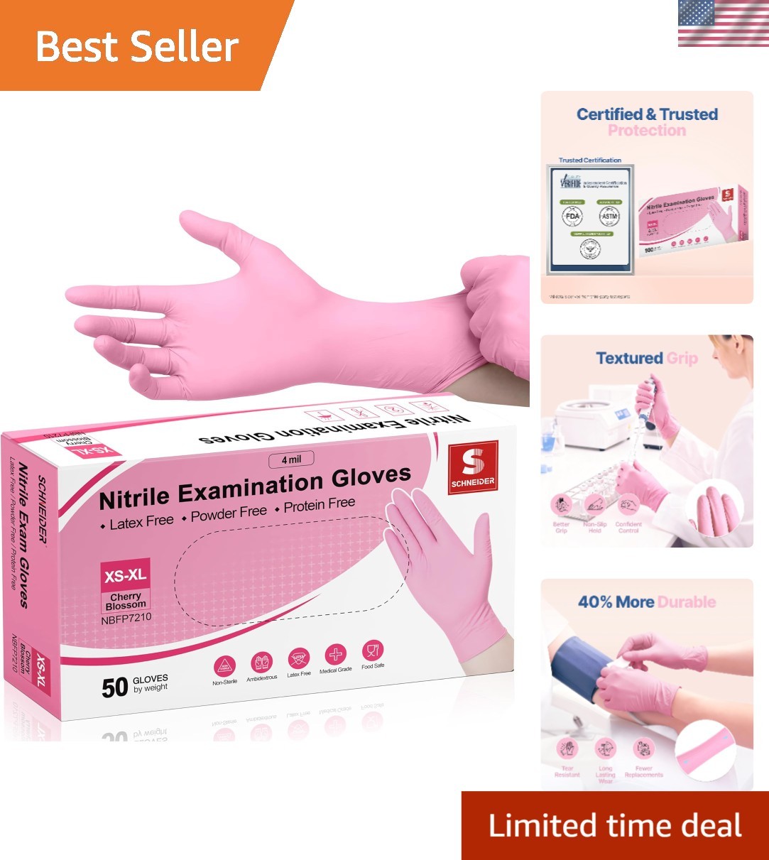 Versatile Pink Nitrile Gloves – 4-mil, Powder-Free, 50 Count for Multiple Uses