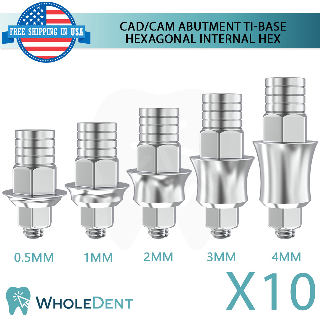 10x Ti-Base CAD/CAM Hexagonal Abut ment Titanium Dental Im plant Internal Hex