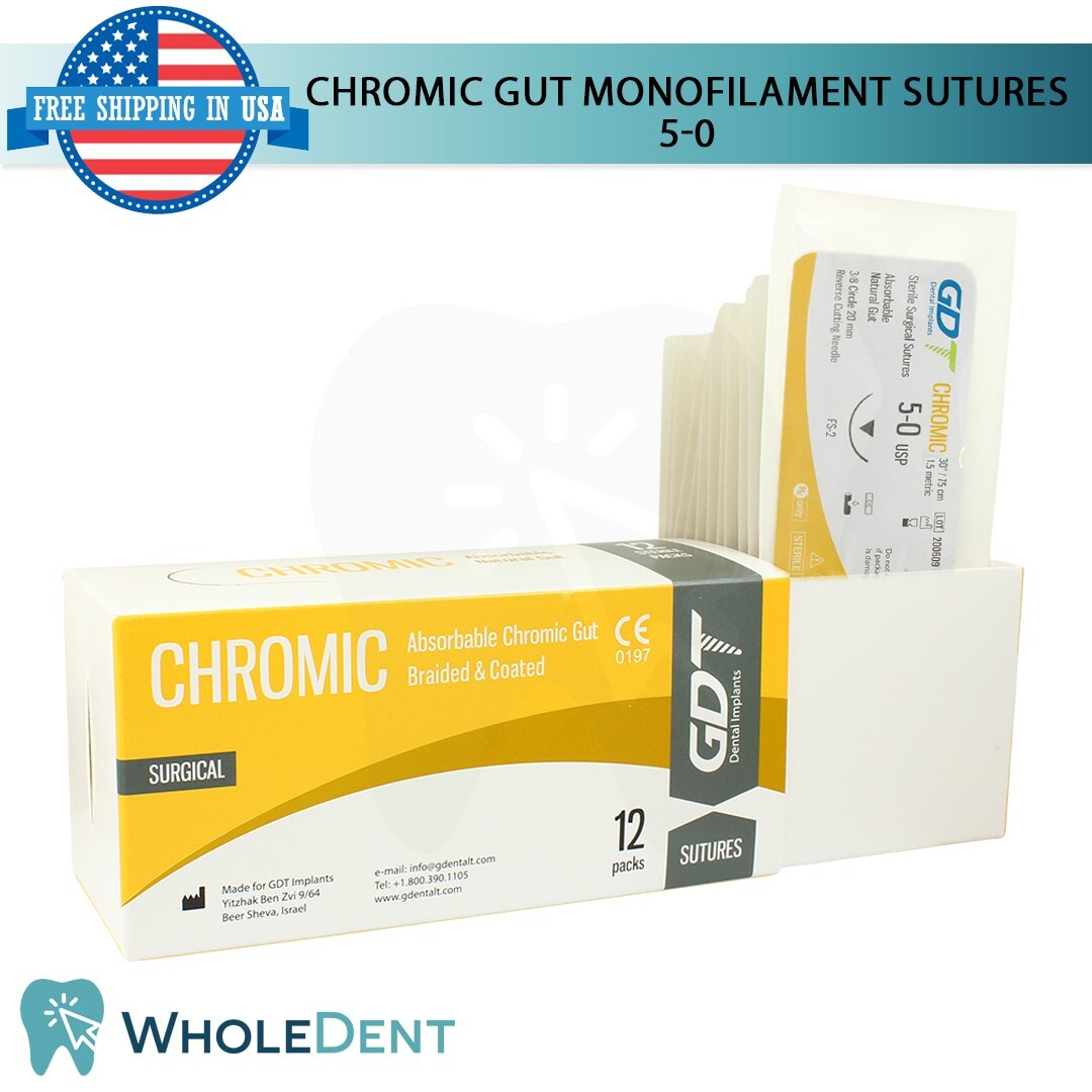 Chromic Sut ure Sewing Thread 3/8 Circle Reverse Sterile 5-0 USP 12pcs/Box 75cm