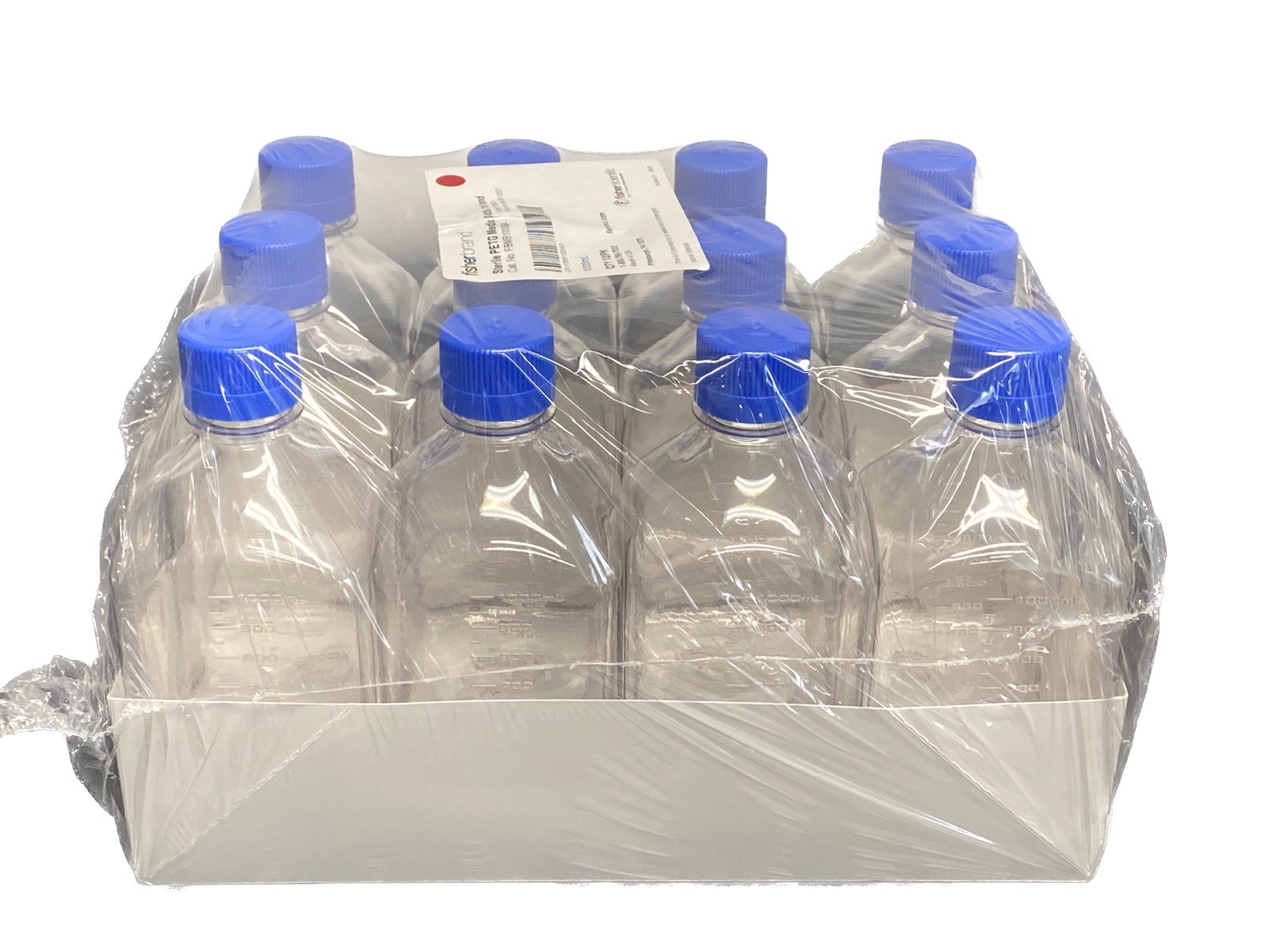 (12/Cs) FISHERBRAND 1000mL Square PETG Graduated Media Storage Bottle FBMB1000A