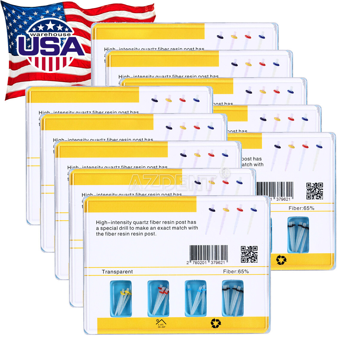 US Dental AAA Fiber Posts Resin High-intensity Screw Thread Glass & 4 Drills
