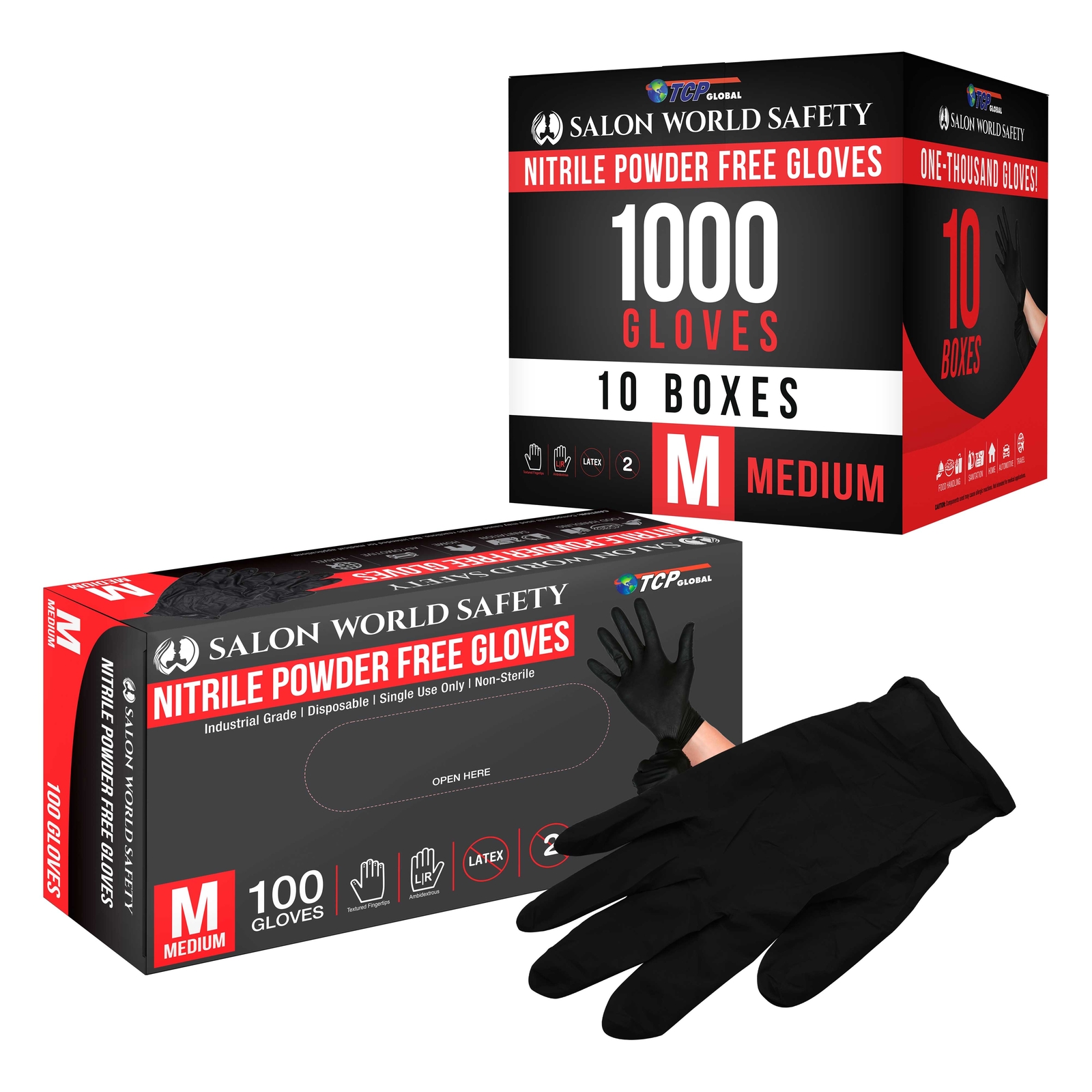 Black Nitrile Disposable Gloves, 10 Boxes of 100, Medium, 4 Mil – Latex Free