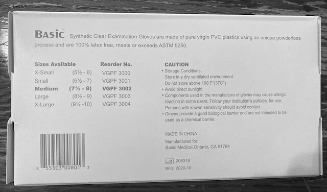 4pk Basic VGPF 3002 Vinyl Synthetic Exam Gloves – 100 per box – Size Medium