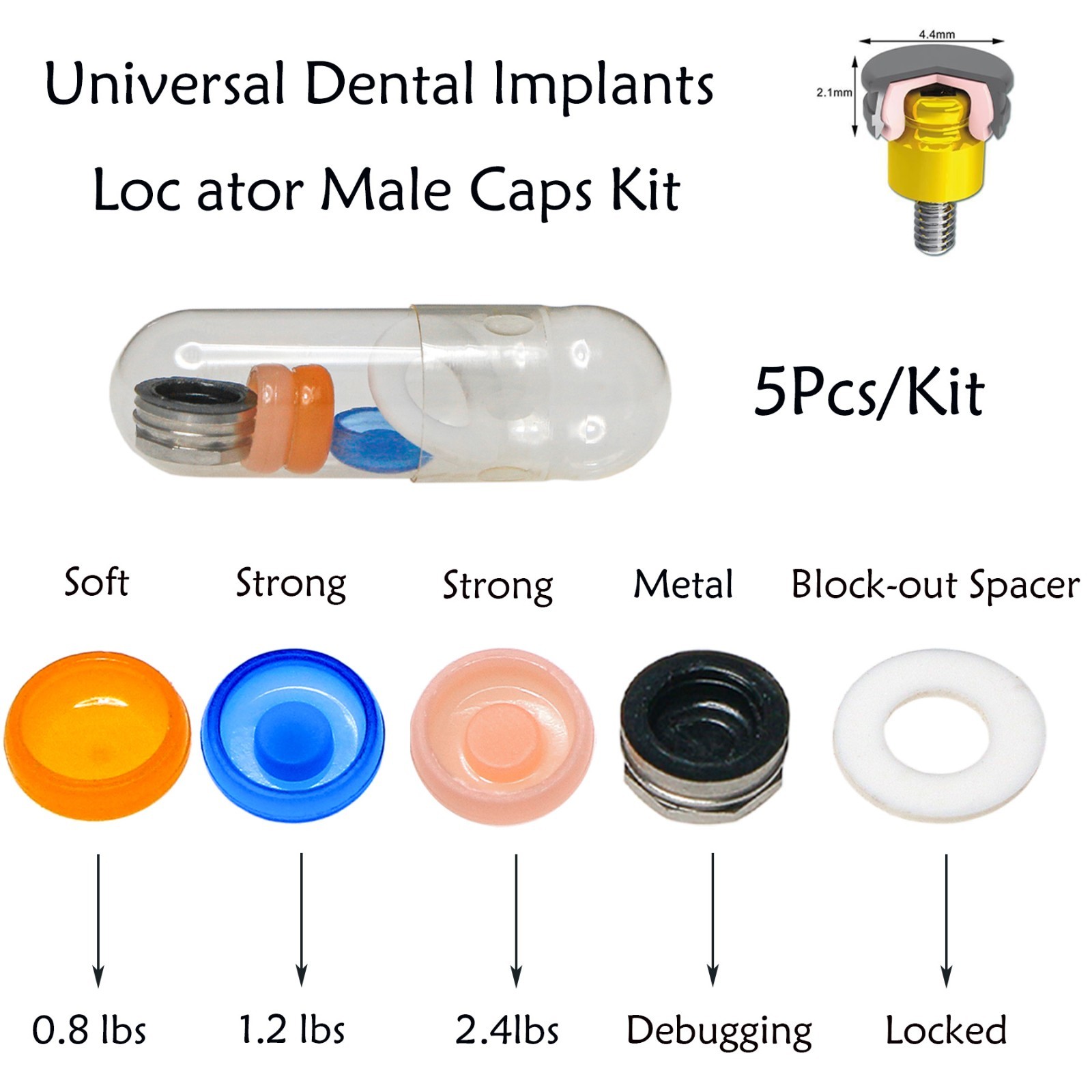US Dental Universal Implant Retention Cap with Locator Insertion Extraction Tool