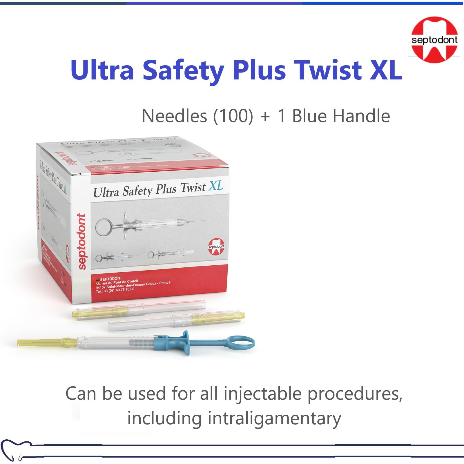 Dental Ultra Safety Plus Twist XL Sterile, with Handle, Short/Long, 100/Box