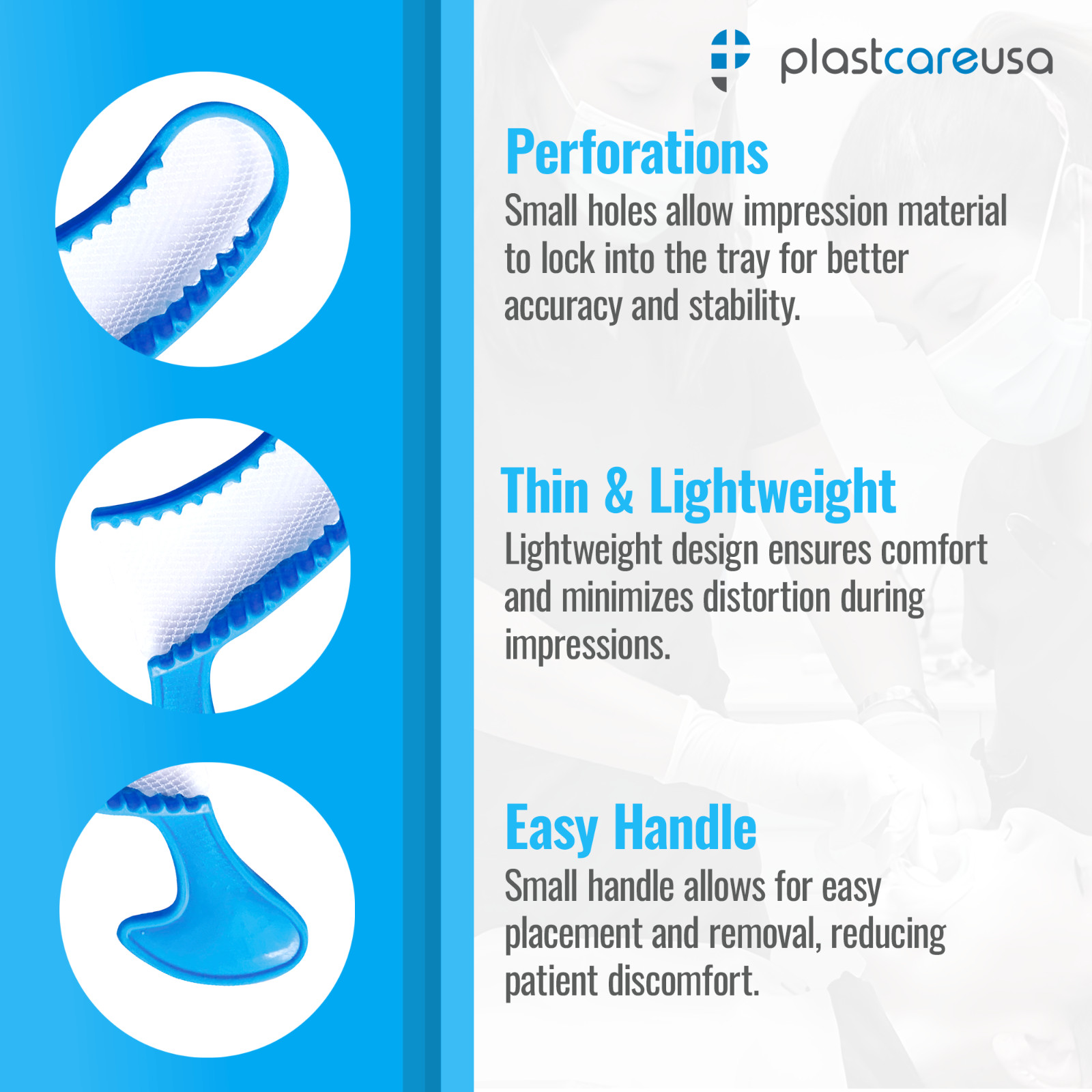 100 Dental Impression Bite Registration Triple Tray, Posterior, Blue