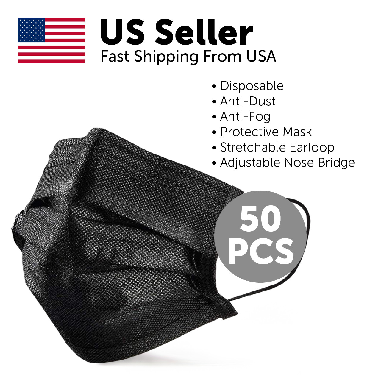 [10-50 PCs/pack] Black Disposable Face Mask Mouth 3-Ply Non Medical Surgical