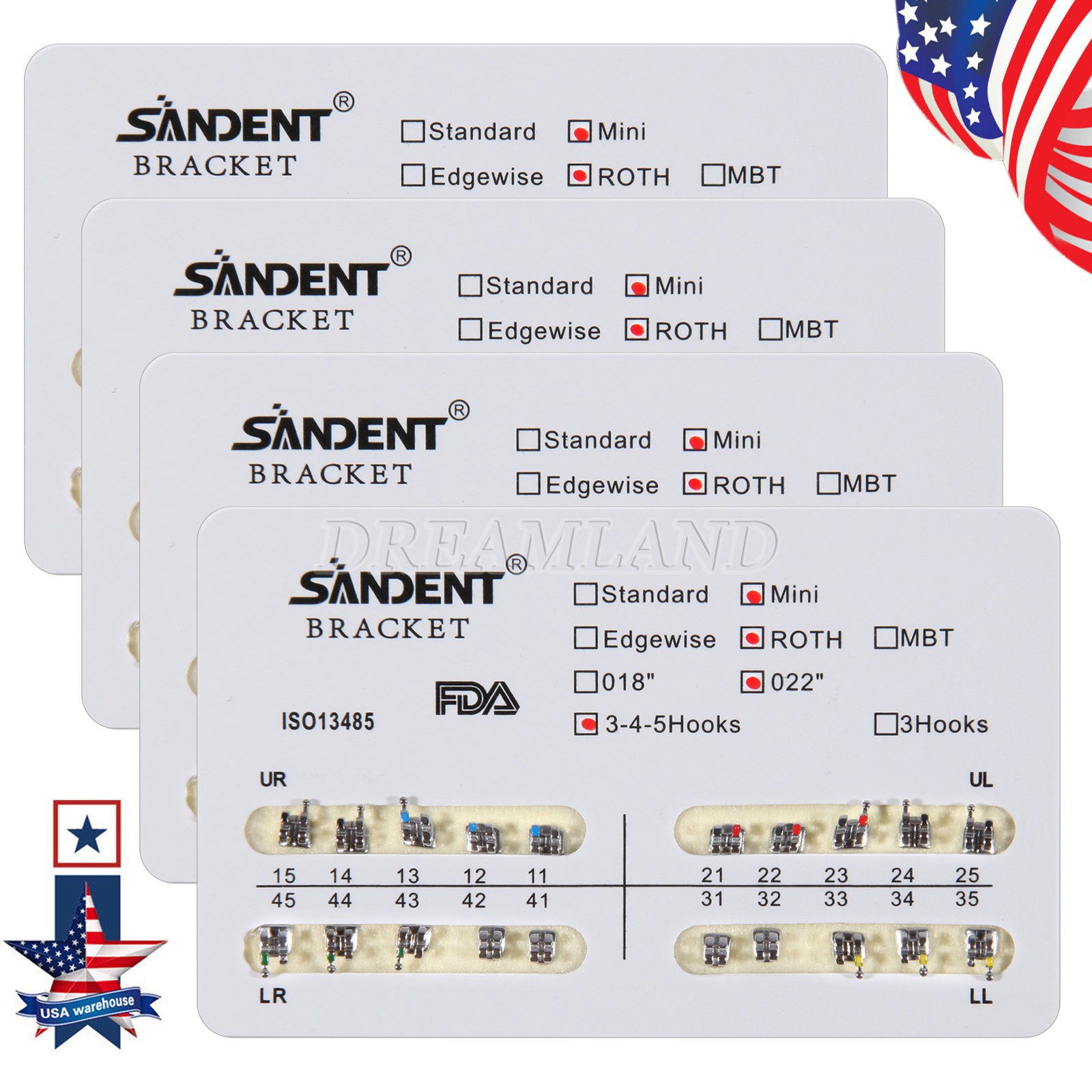10 Kit Dental Orthodontic Metal Brackets Braces Mini Roth Slot.022 3-4-5 Hooks H