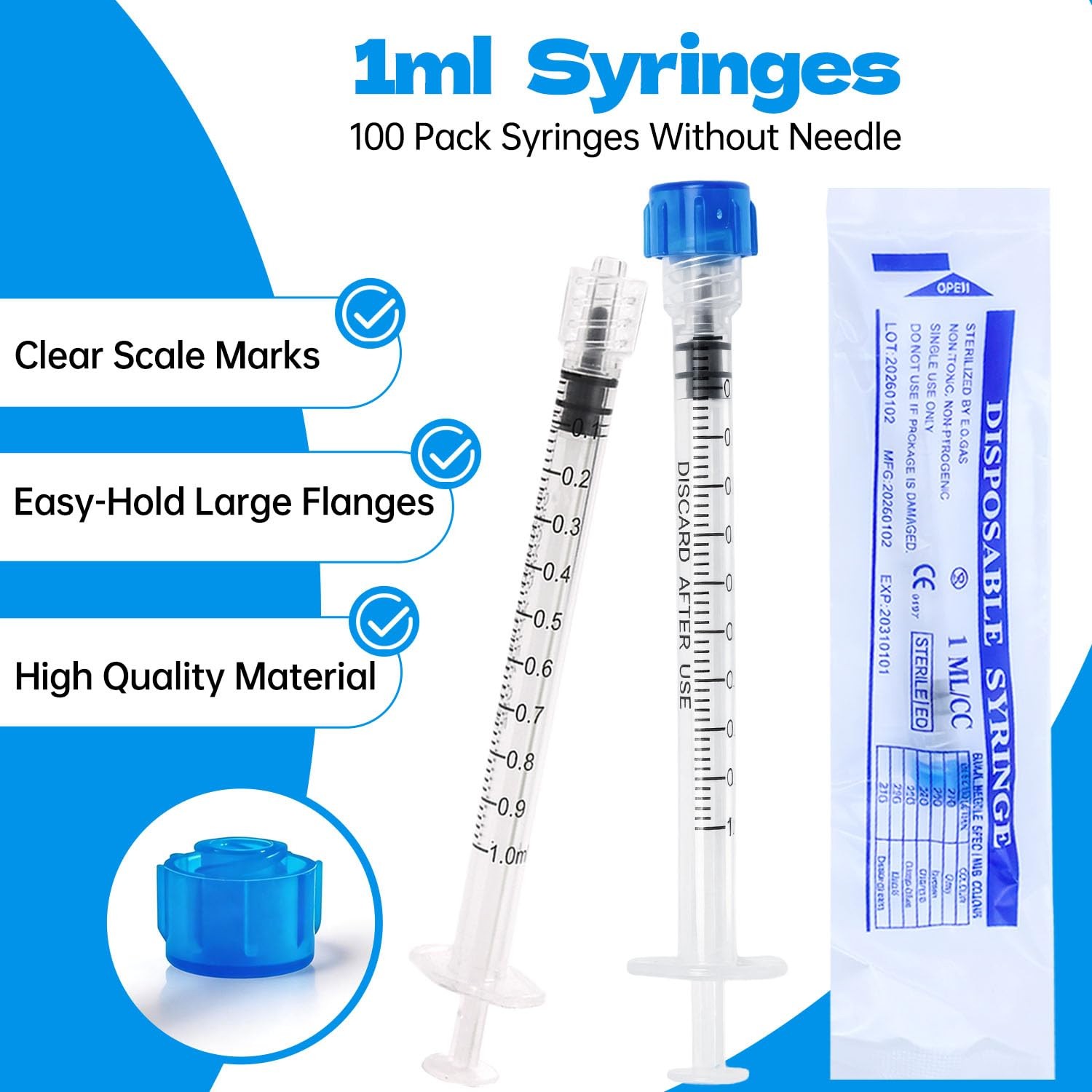 30 Pack 1mL Luer Lock Syringes without Needle – lock 1ml, Transparent