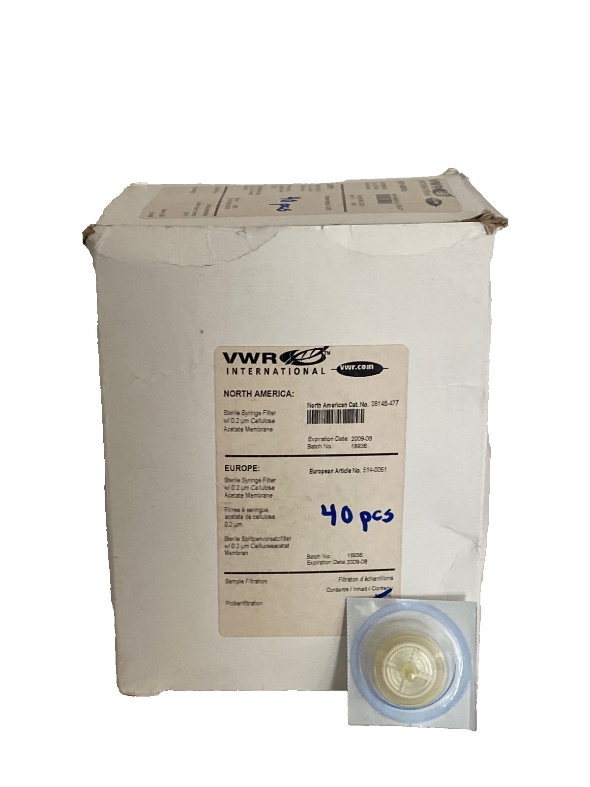 (40) VWR 25mm Sample Filtration Syringe Filters 0.2um CA Membrane 28145-477