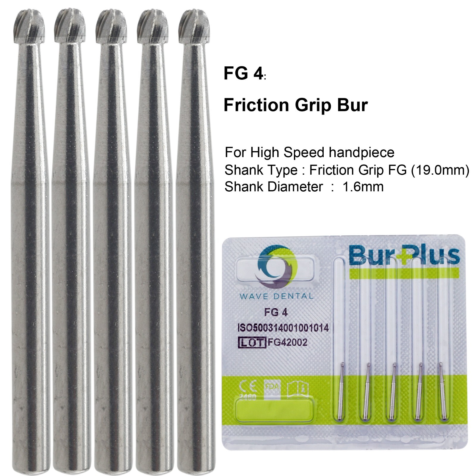 Wave Dental Carbide Burs FG 4 Round Bur friction grip High Speed 19mm 50 100 Pcs