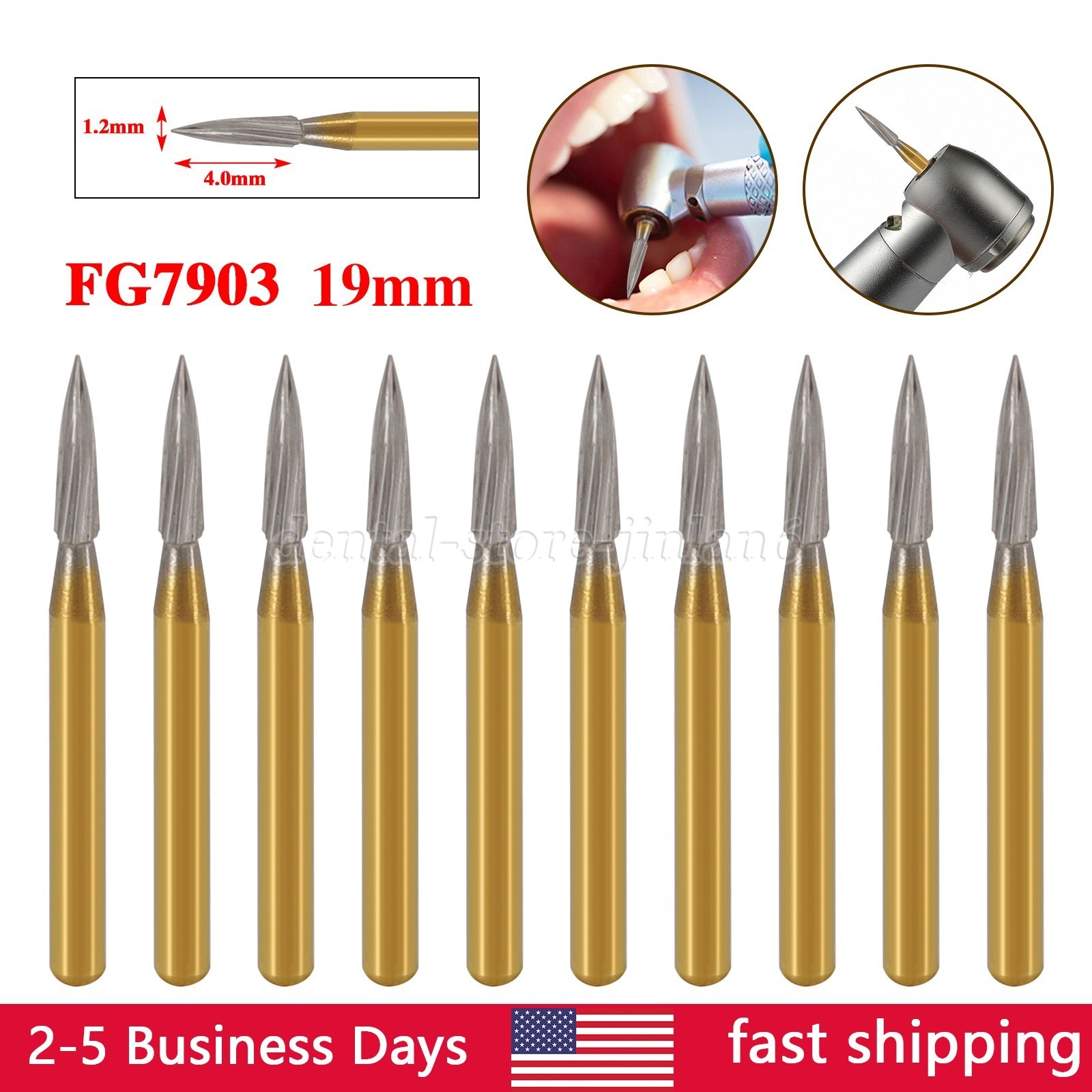 10Pcs Dental Trimming & Finishing Burs Carbide FG 7903 for High Speed handpiece