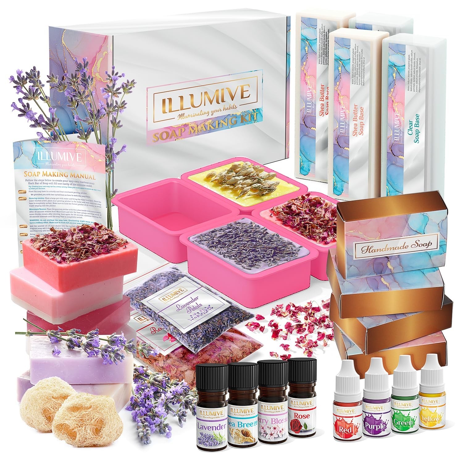 Illumive Soap Making Kit – Glycerin & Shea Butter Soap Base, Soap Molds, Drie…