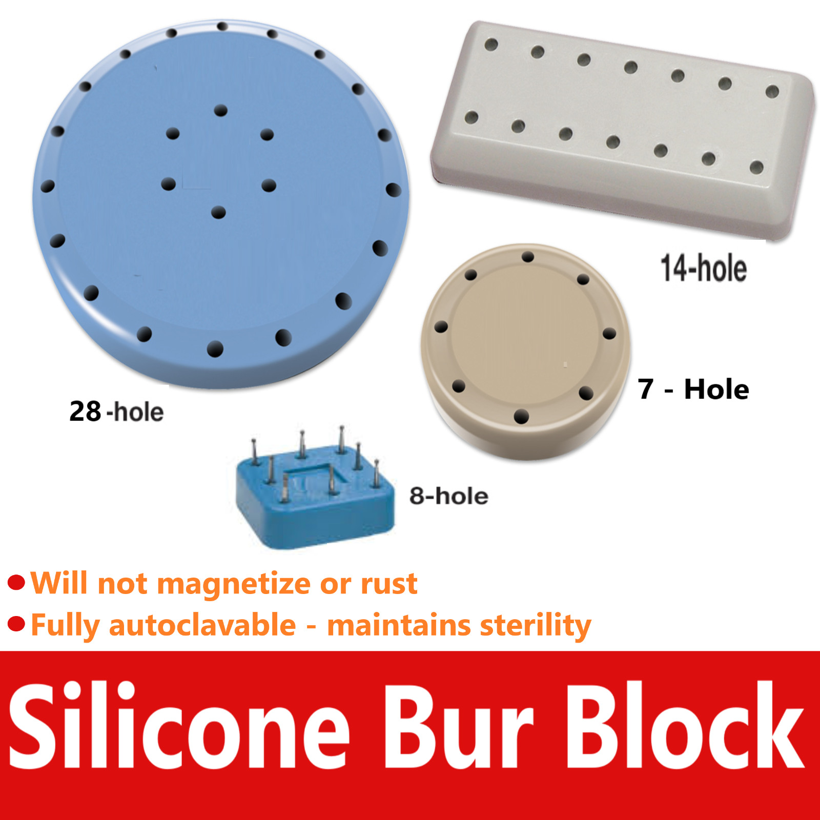 Silicone Magnetic Round Dental Lab Bur Block Holder Station, Choose Color Size
