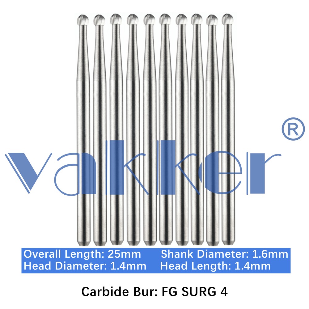 10-100pc Vakker Dental Surgical Carbide Burs FGOS4 25mm Round FG Burs High Speed
