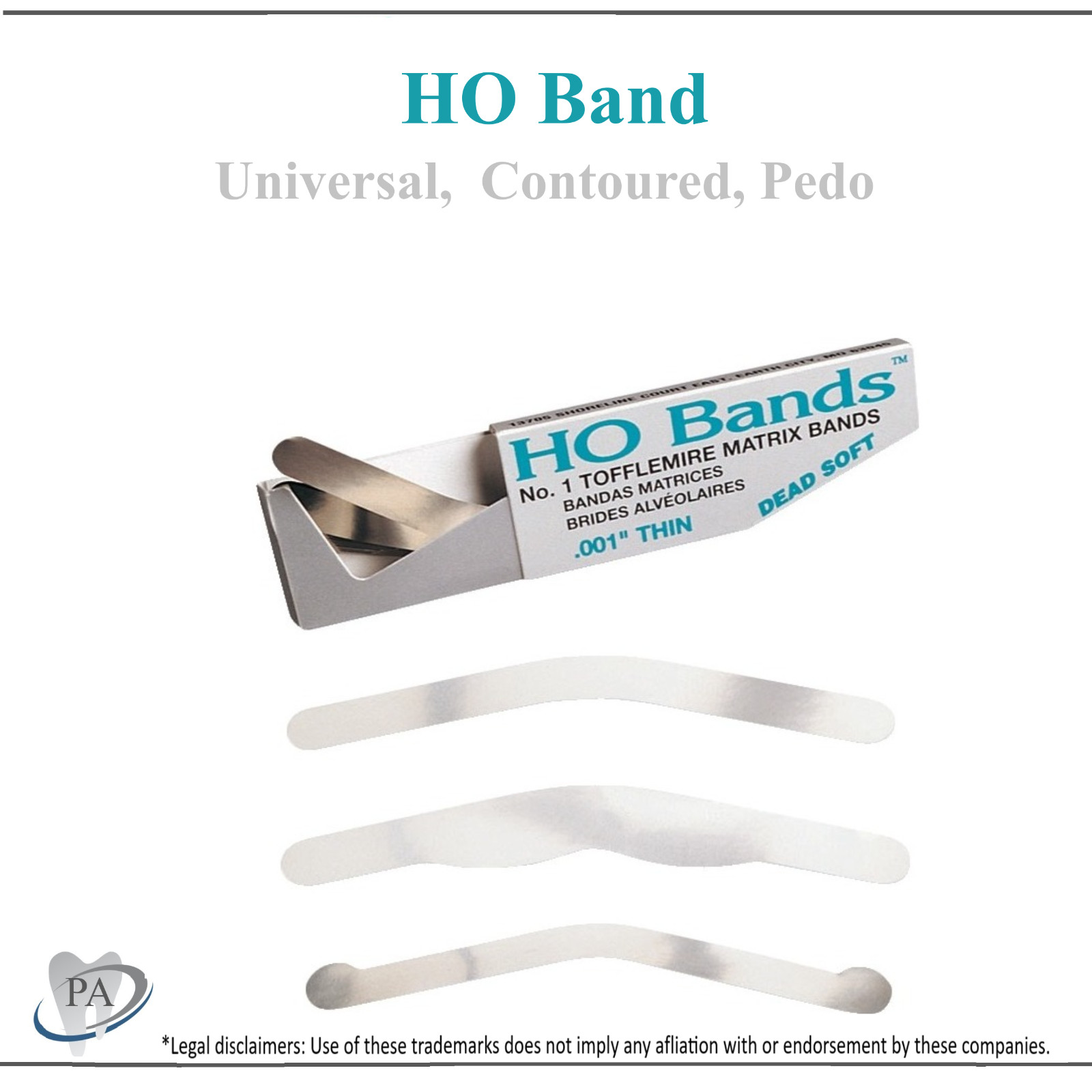 Dental HO Bands Tofflemire Matrix Band 1 Thin 0.001 Contoured, Universal, 100/Bx