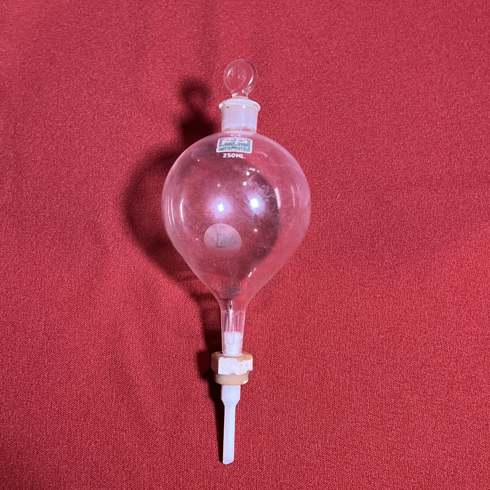 Fisher & Porter Co 260ml Glass Squibb Separatory Funnel With #16 Stopper