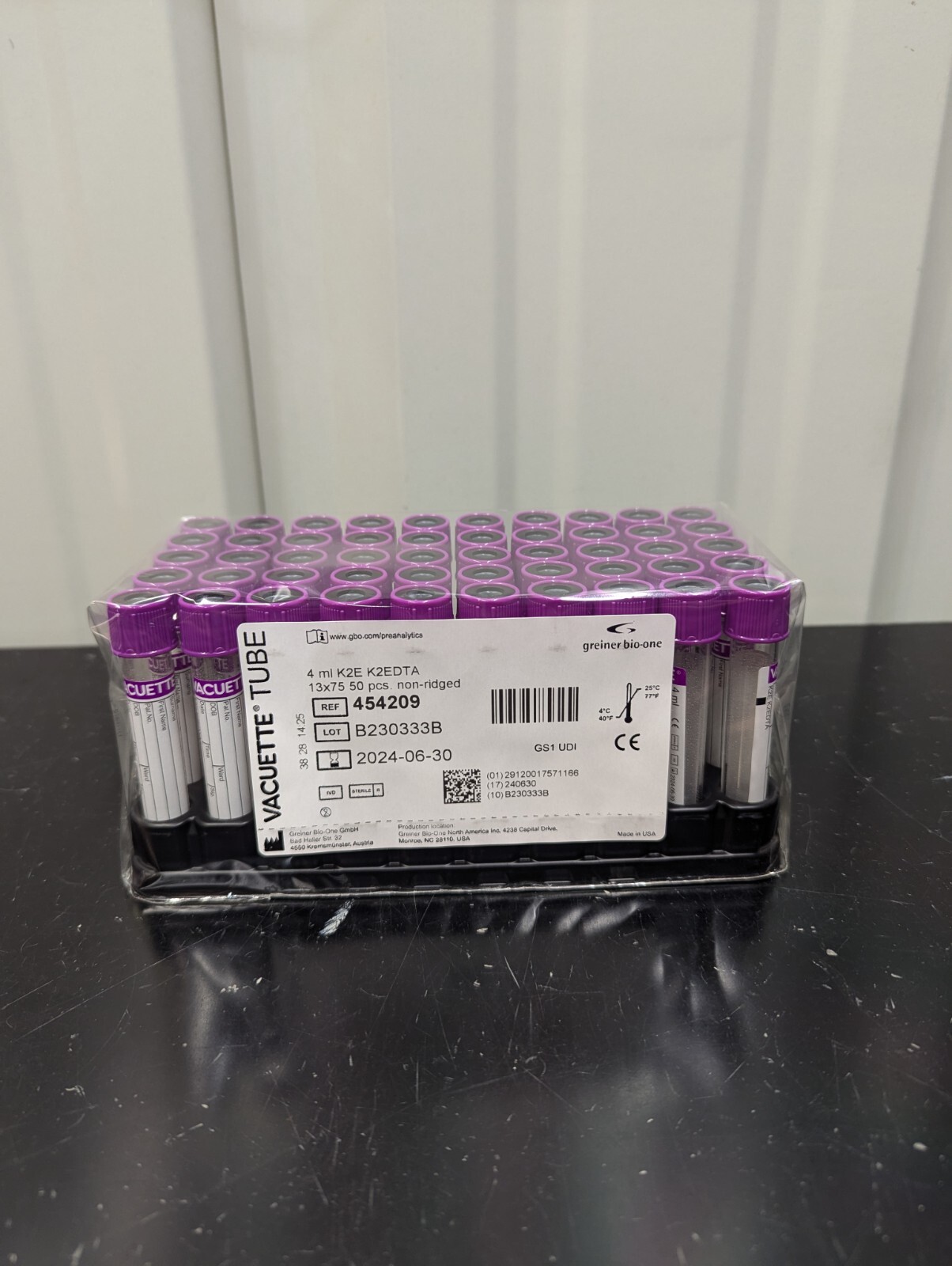 Greiner Bio-One Vacuette Tube 4mL K2E K2EDTA 454209 13×75 Pack of 50 Tubes