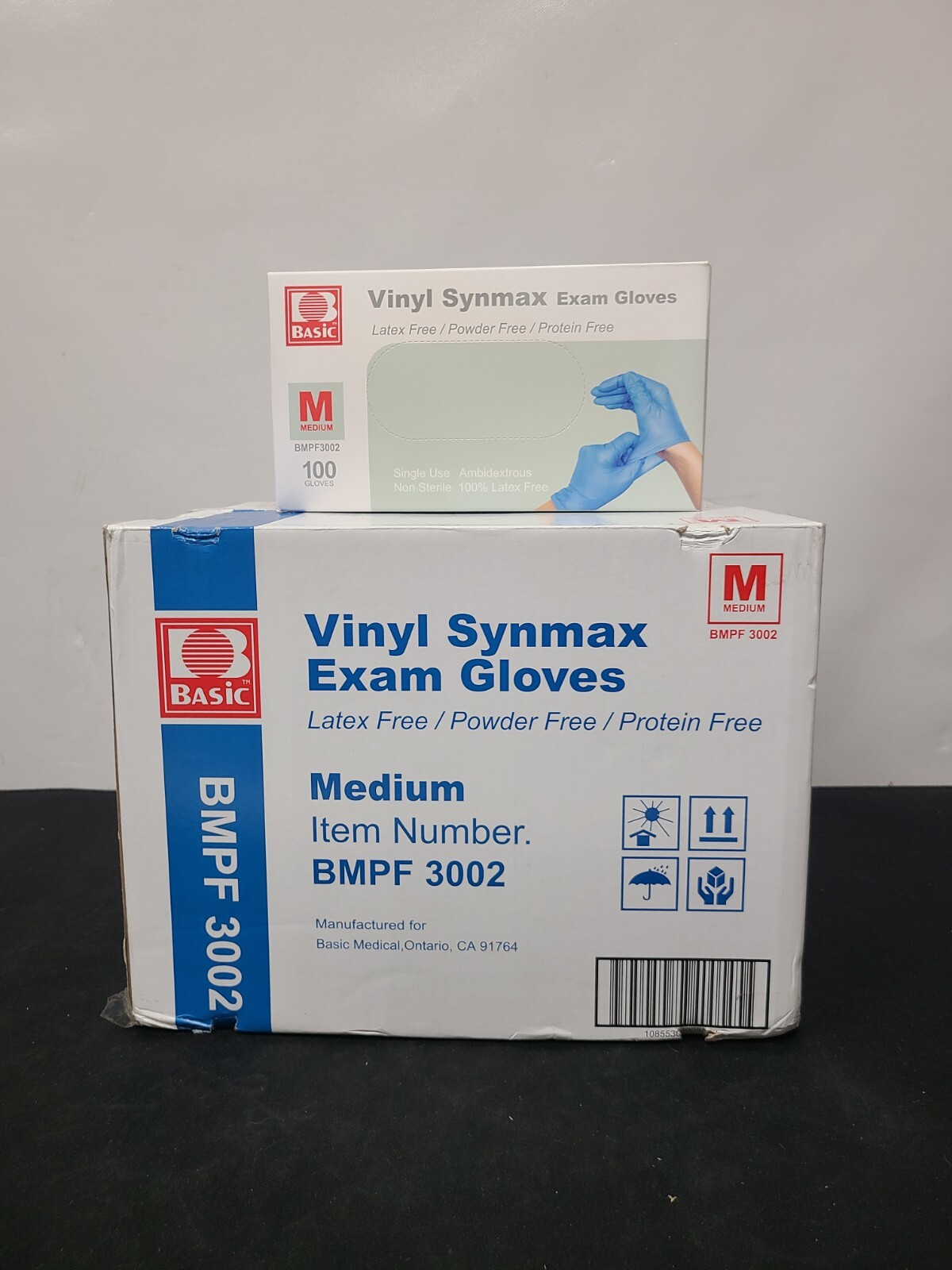 Basic Blue Vinyl Synmax Exam Gloves Latex-Free & Powder-Free Medium Box Of 10 ..
