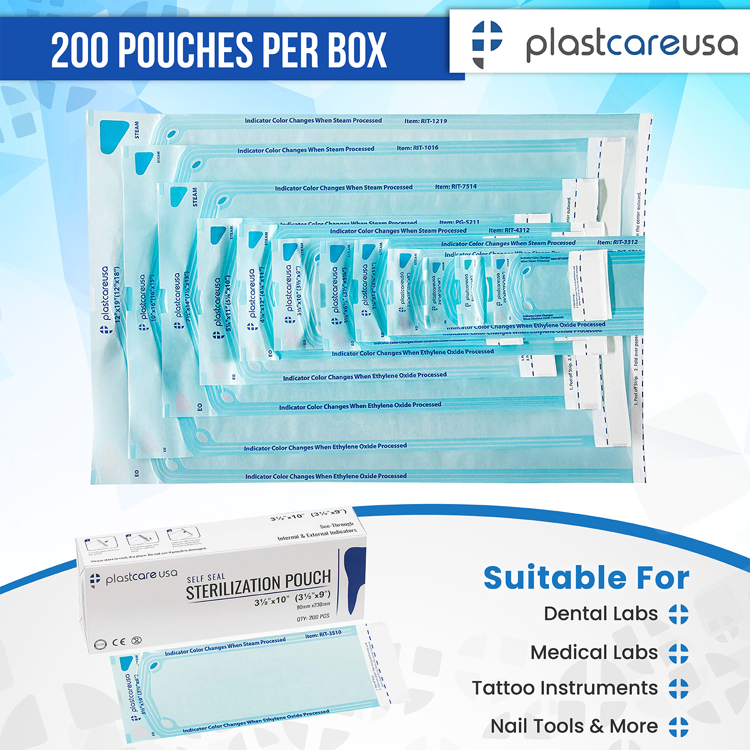 4000 Self-Sealing Sterilization Pouch, 3.5″ x 6.5″ (5.25), Paper/Blue (20 Boxes)