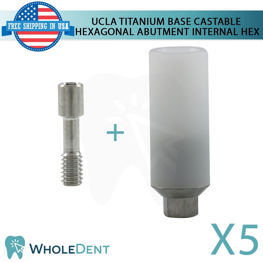 5x UCLA Anti Rotational Plastic Castable Abutment Titanium Base Int Hex