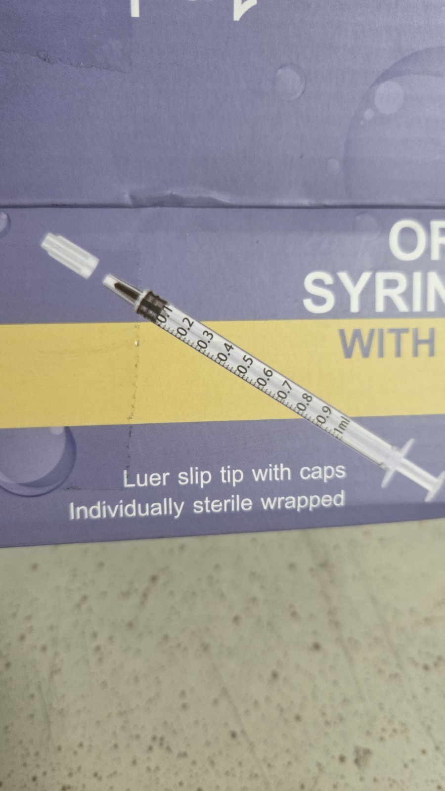 50 Pcs 1mL Oral Syringe Dispenser Luer Slip Tip with Caps Individually Wrapped