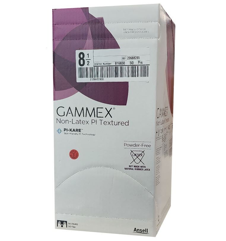 *50-Pairs* Gammex Non-Latex PI Textured PF PI-KARE Size-8.5 Gloves 20688285