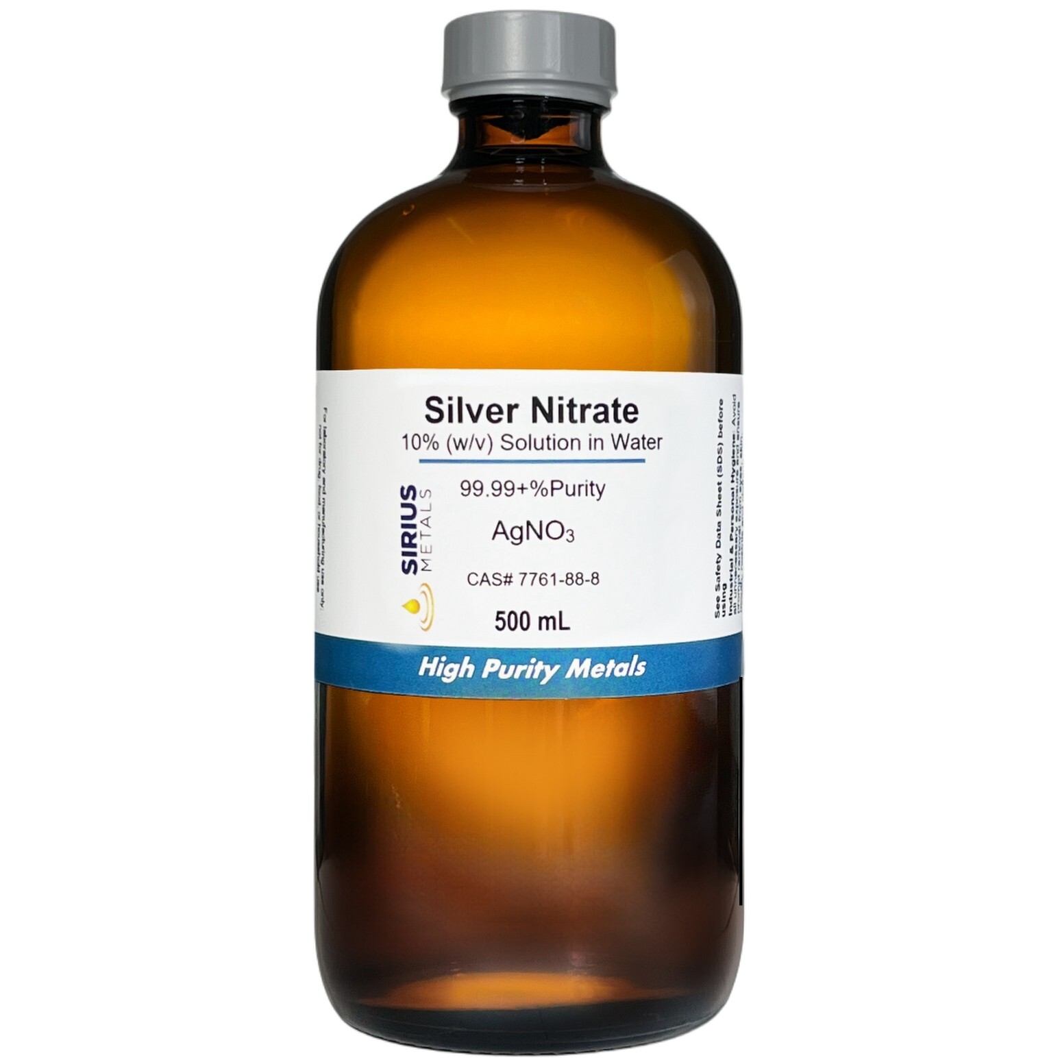 Silver Nitrate Solution (CAS# 7761-88-8) – 10.0% as AgNO3, 6.35% as Ag – 500 mL