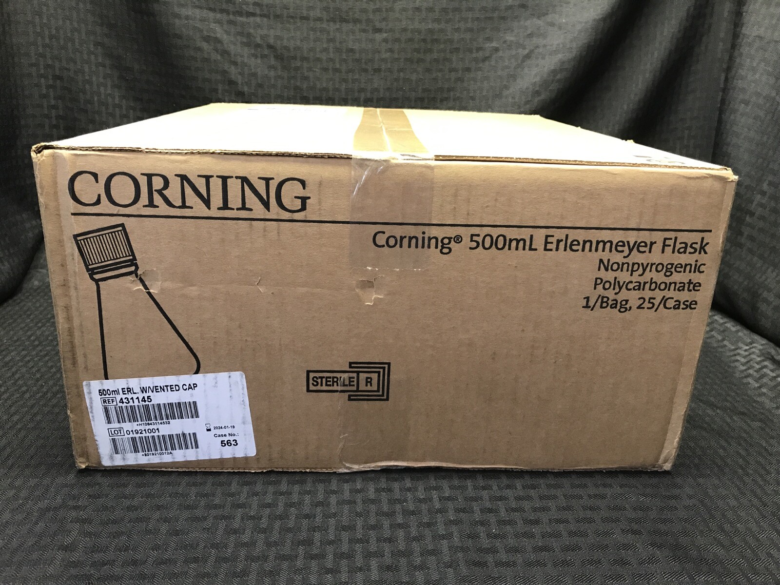 (25) CORNING 500mL PC Graduated Erlenmeyer Flask w/ Vent Cap Sterile 431145