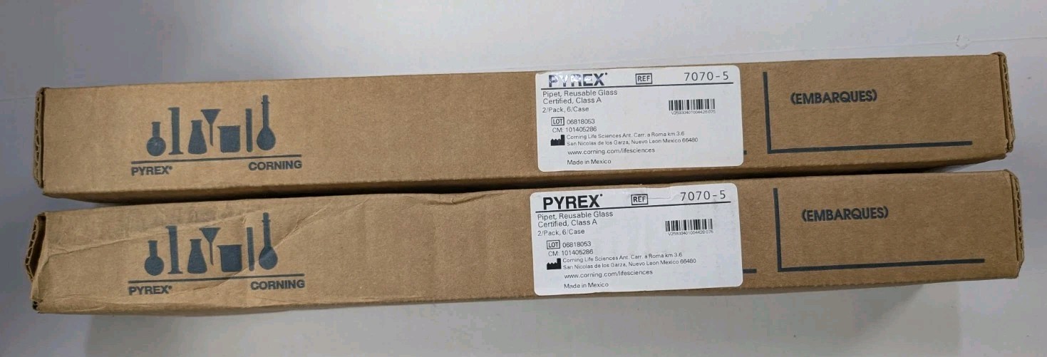Corning Pyrex 7070-5 5mL Class A Reusable Glass Measuring Pipet Mohr TD 4-Pack