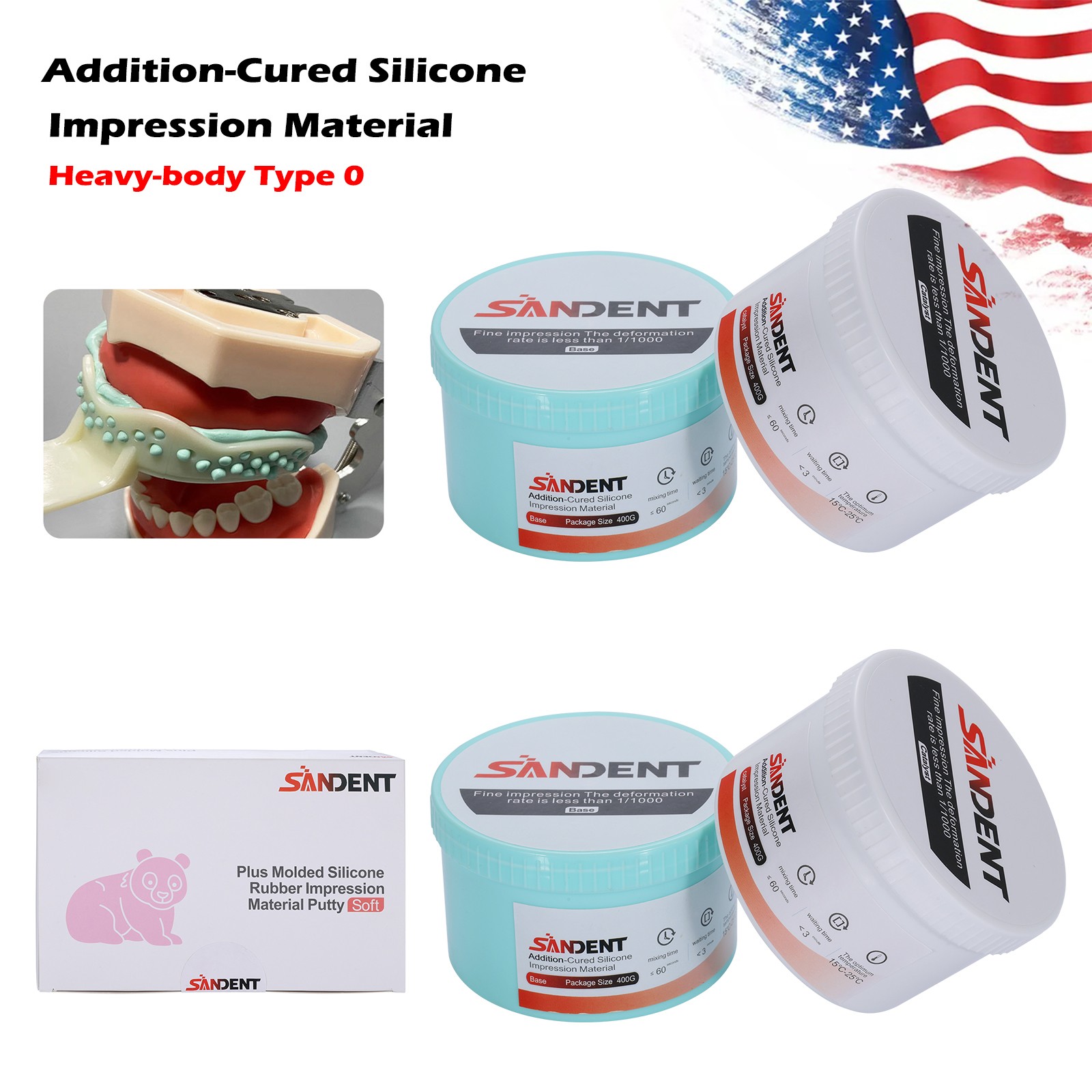 1-5 Sets SANDENT Dental Silicone Rubber Impression Material Putty Soft PVS VPS