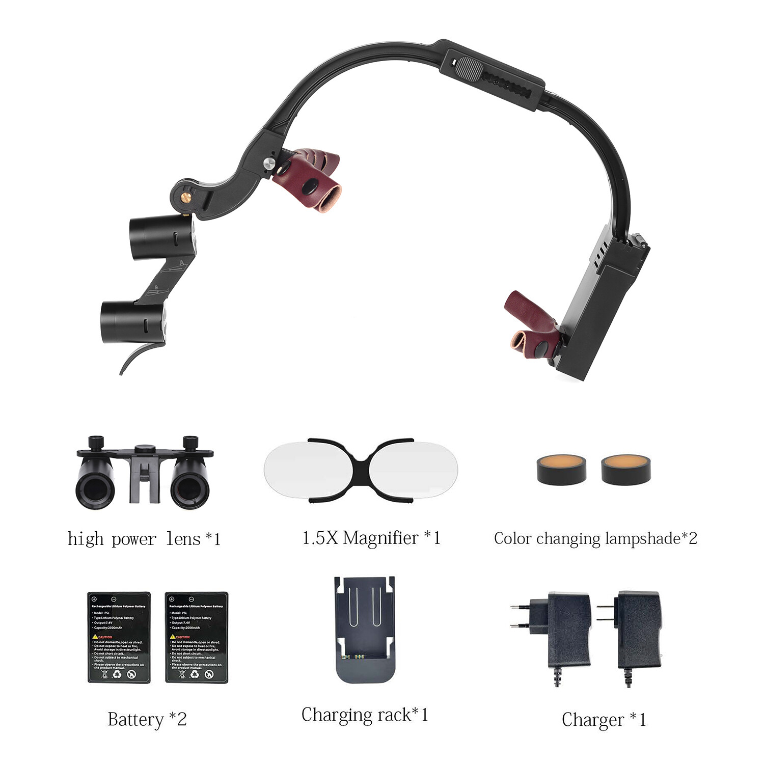 Dental Optical 5W Wireless LED Headlight Two LED Lights+6.0X-420 Loupes+AL-BOX