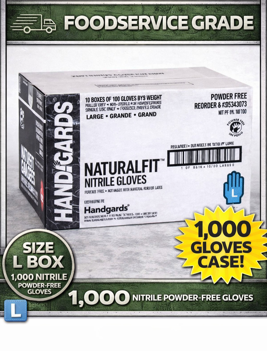 Naturalfit Nitrile Gloves, Black, Powder-Free Heavy Duty Foodservice Grade L