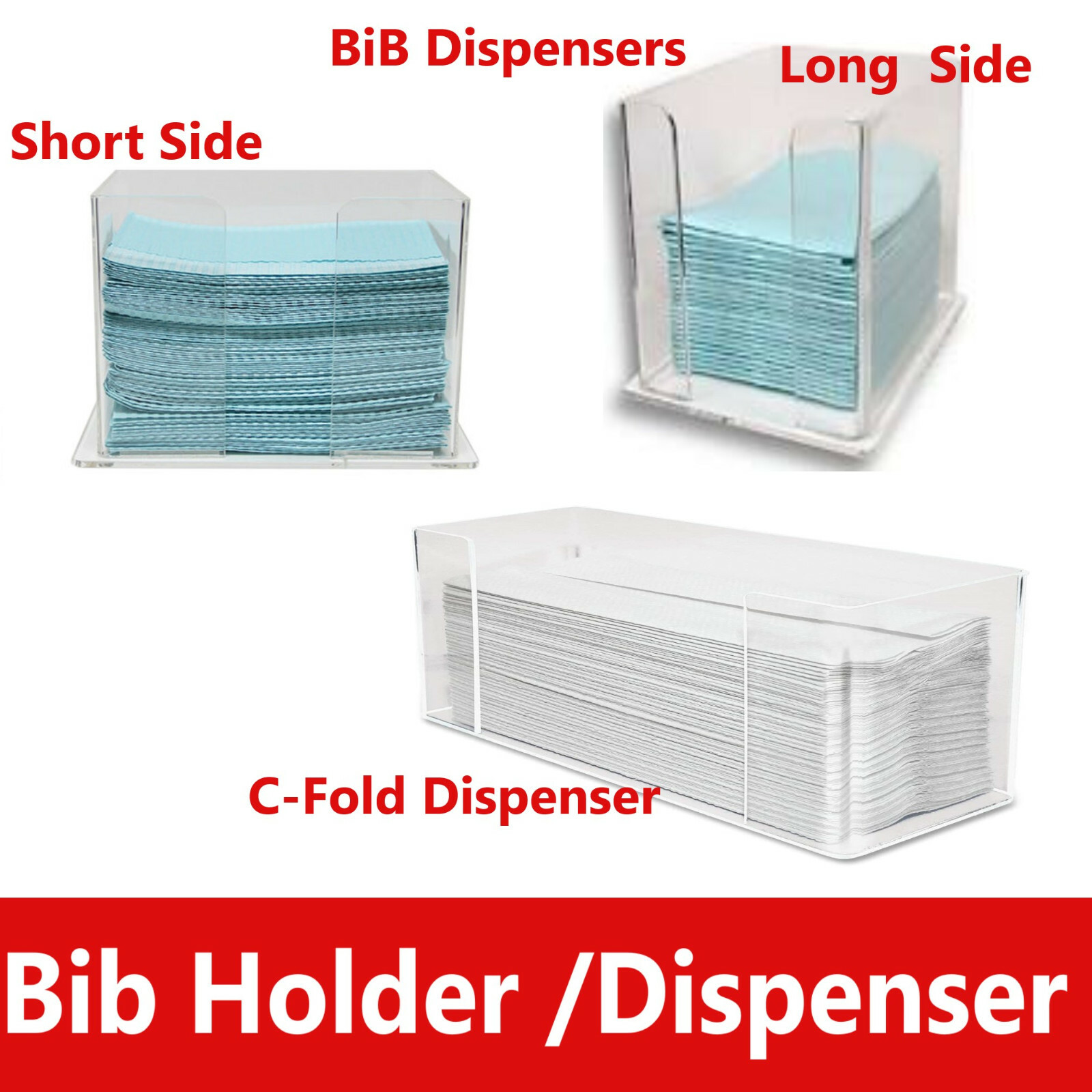 Dental Bib Rack, Holder, Bib Dispenser, Bib Organizer- Acrylic Sturdy Clear