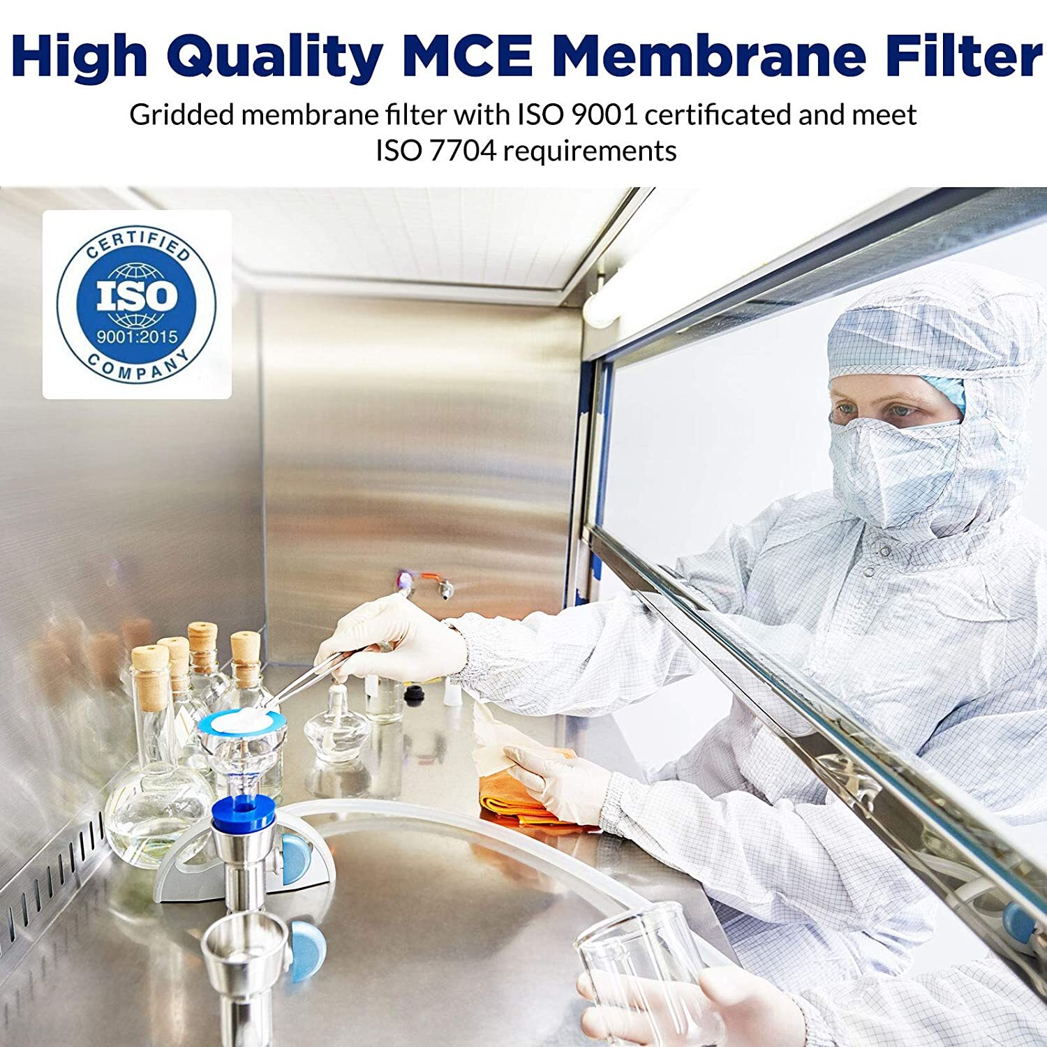 Lab MCE Membrane Filter Discs,Mixed Cellulose Esters 0.45um,47mm Sterile,Gridded