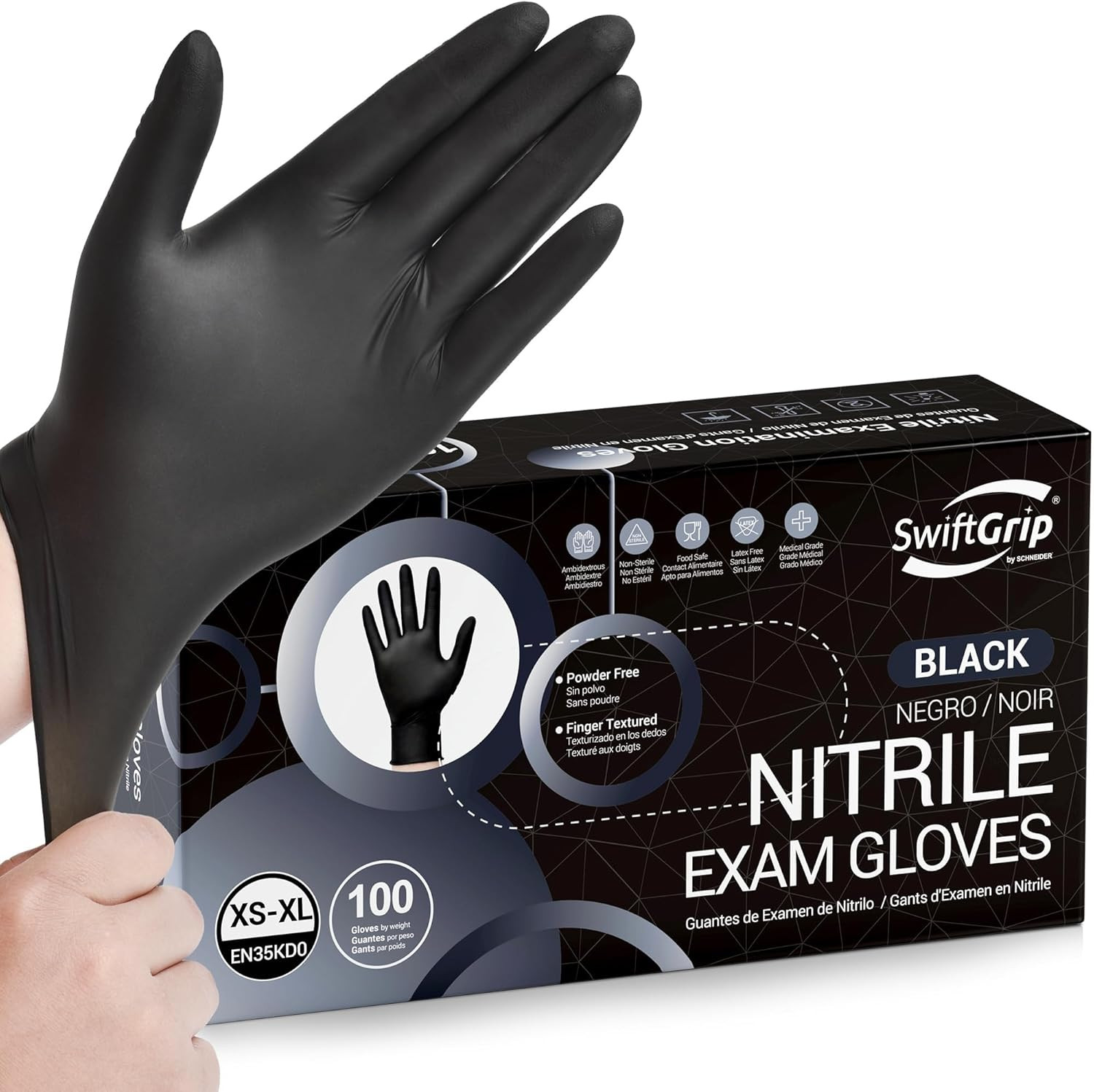 Swiftgrip Disposable Nitrile Exam Gloves, Black Nitrile Gloves Disposable Latex
