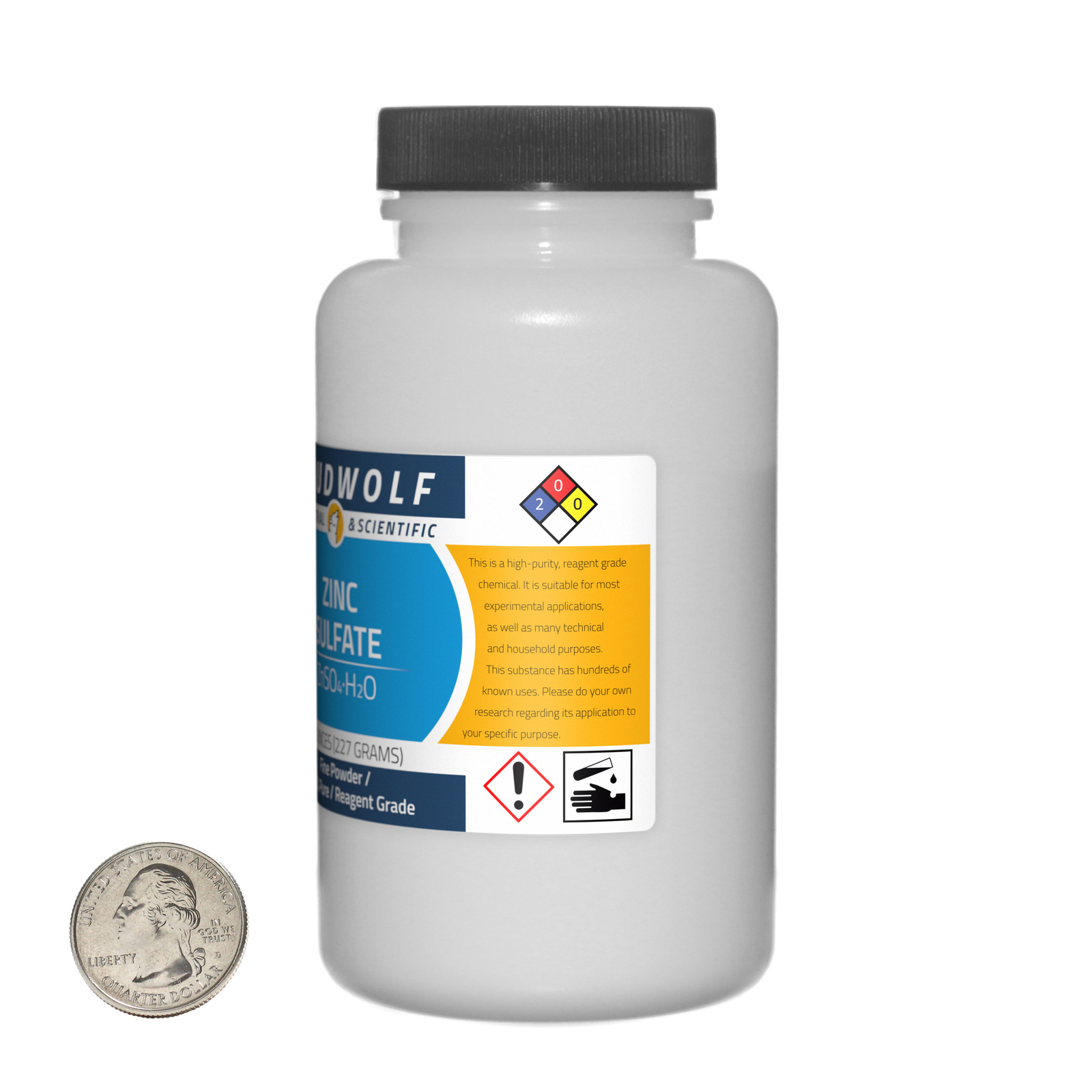 Zinc Sulfate / 1.5 Pounds / 3 Bottles / 99.3% Pure Reagent Grade / Fine Powder