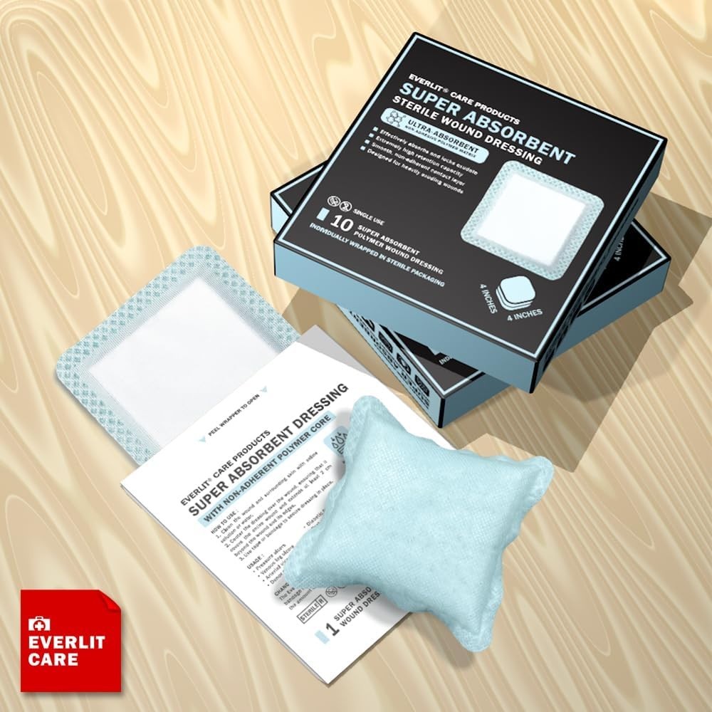 EVERLIT Super Absorbent Dressing for Wound Care | Nonstick 4″ x 4