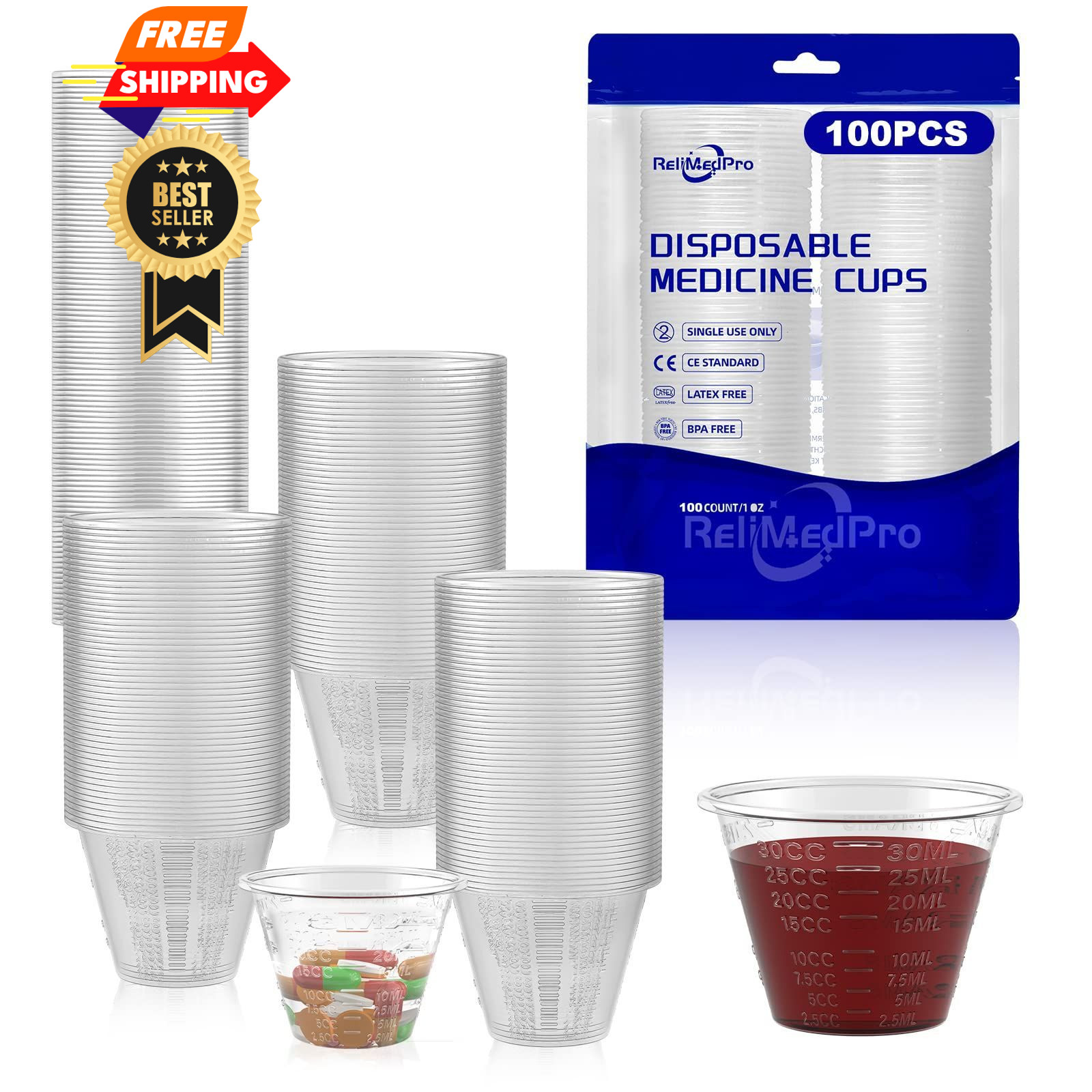 ReliMedPro Disposable Medicine Cups Graduated, 1 oz-Thickened, Translucent