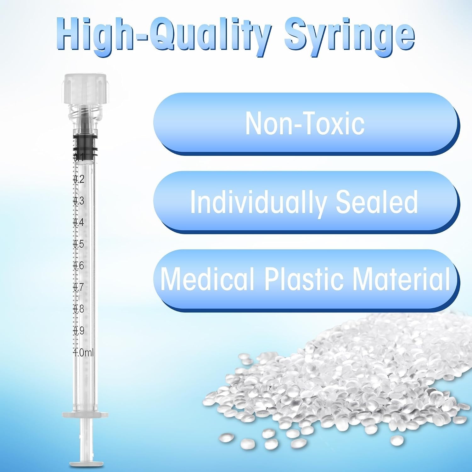 50Pack 1ml/cc Luer Lock Syringe without Needle, Plastic Syringe with Caps for…