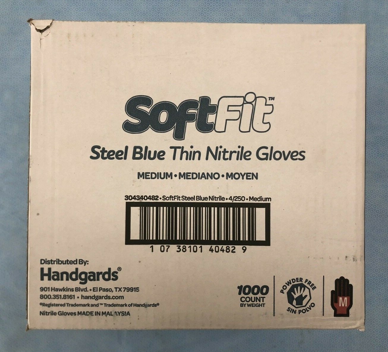 Handgards SoftFit MEDIUM Thin Nitrile Gloves Latex-Free Powder-Free Case of 1000