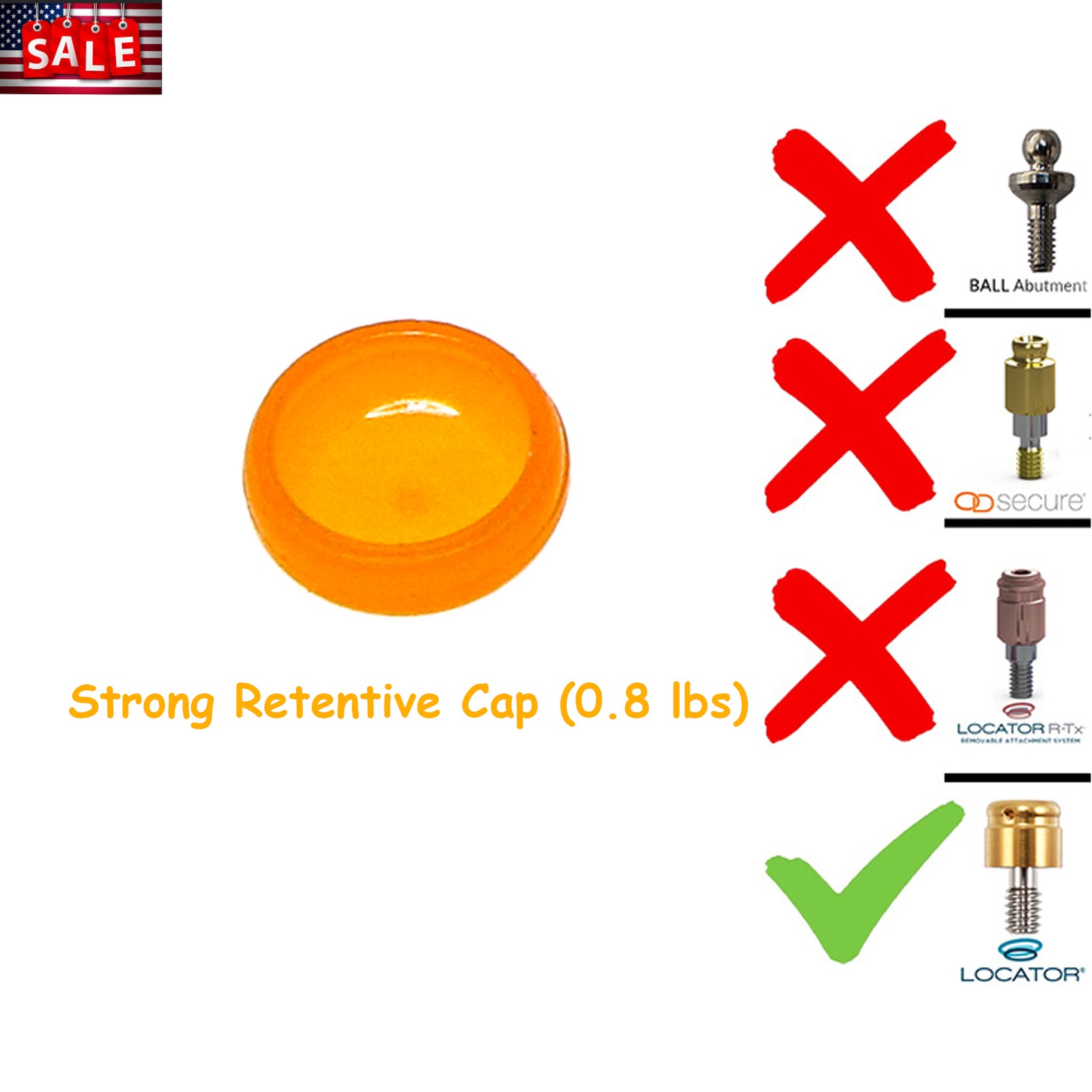 US Dental Locator Overdenture Abutment & Caps Fits Nobel/Hiossen/Zimmer/MIS/TSV