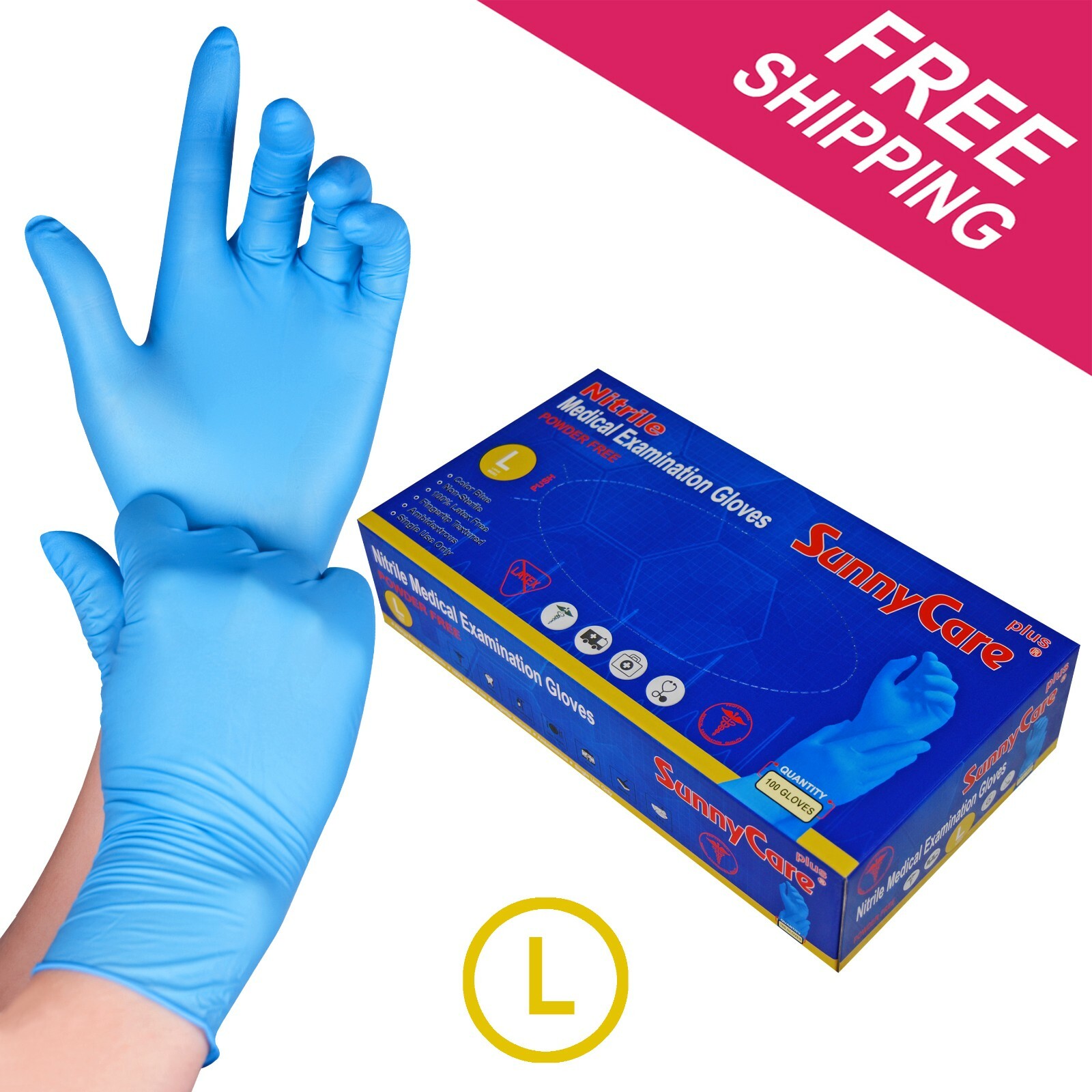 100 SunnyCare Nitrile Exam Gloves Powder Free Chemo-Rated (Non Vinyl Latex) – L