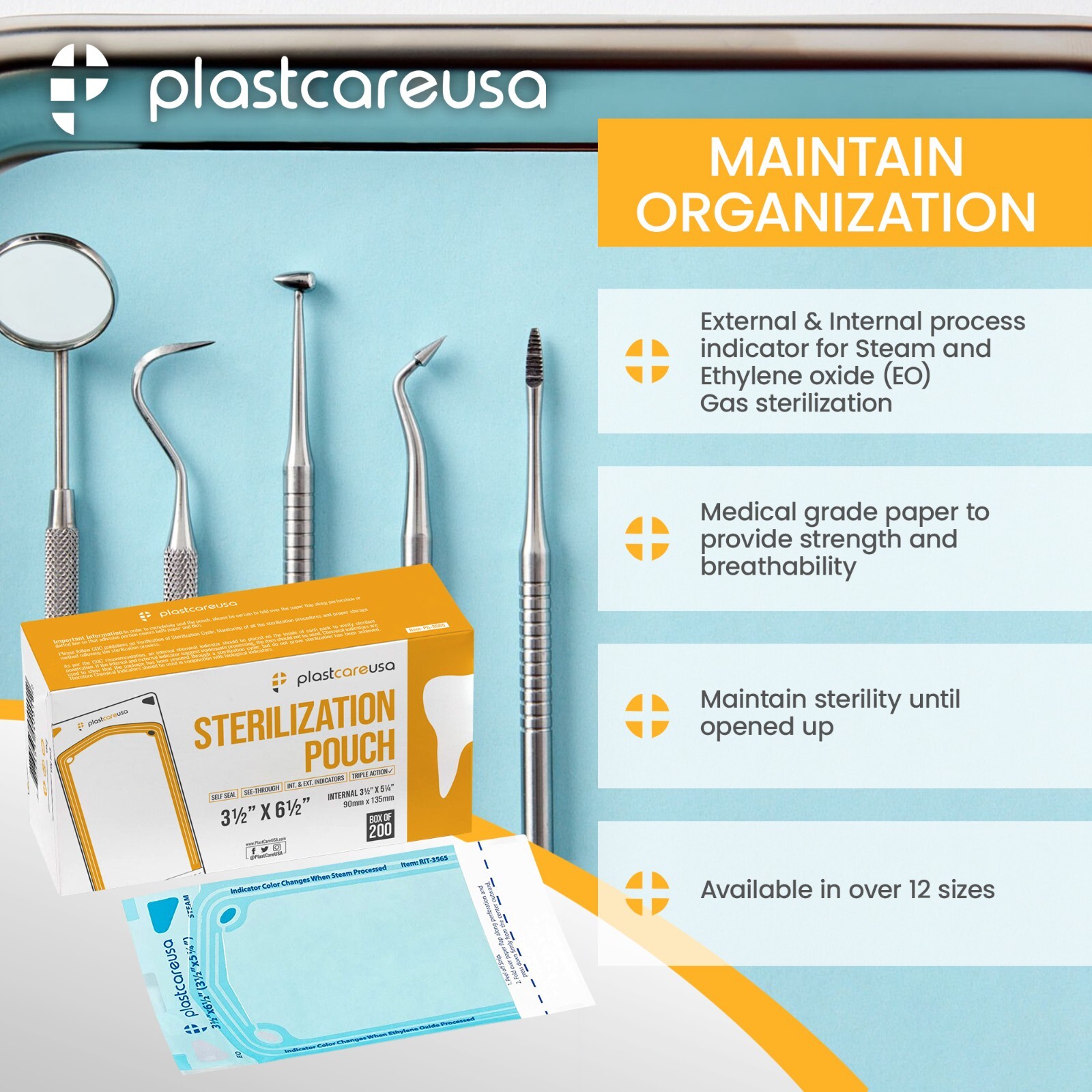 1000 Self-Sealing Sterilization Pouch, 3.5″ x 6.5″, Paper/Blue Film (5 Boxes)