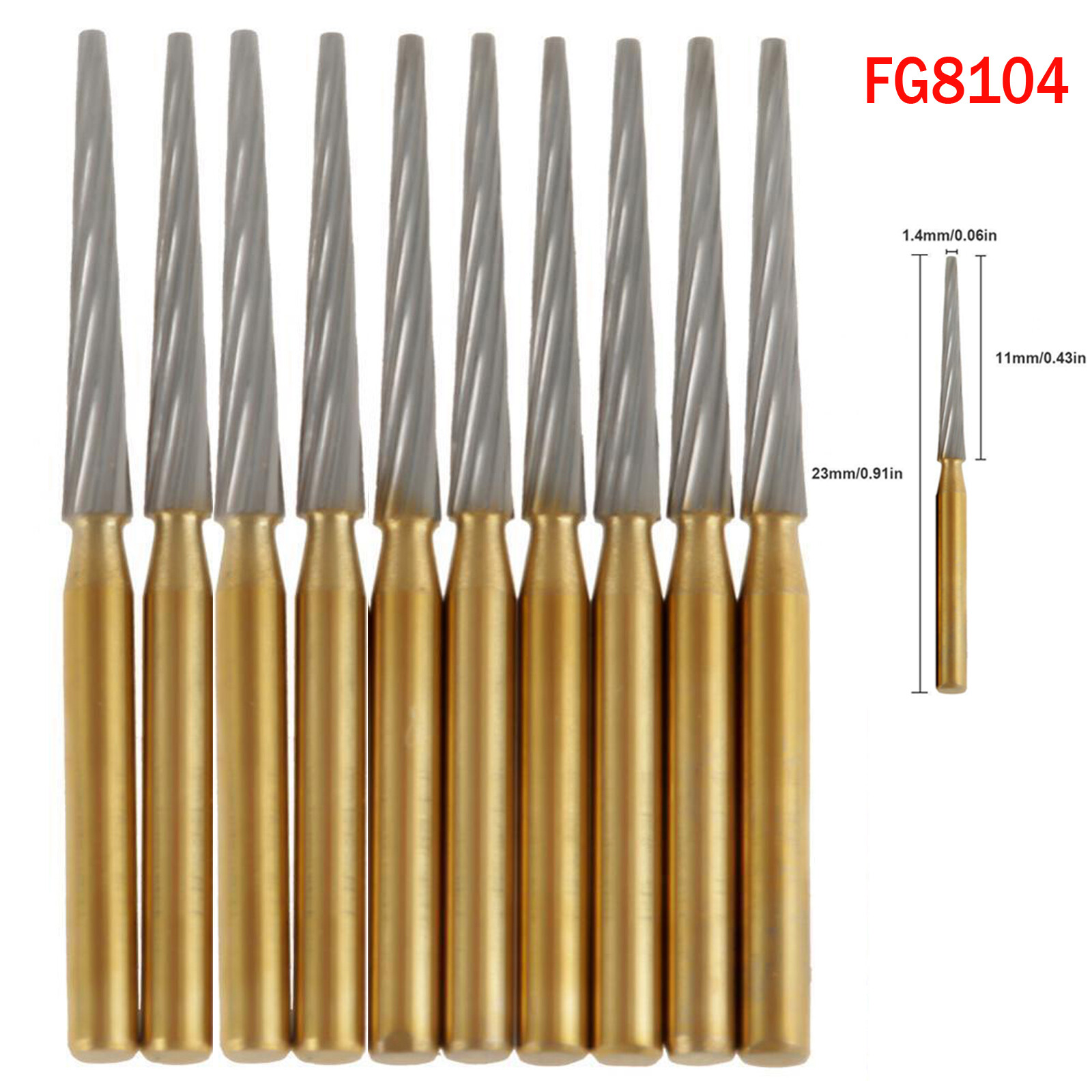10Pcs/Box Dental Orthodontic Carbide Burs Debonding Finishing Tapper FG 8104