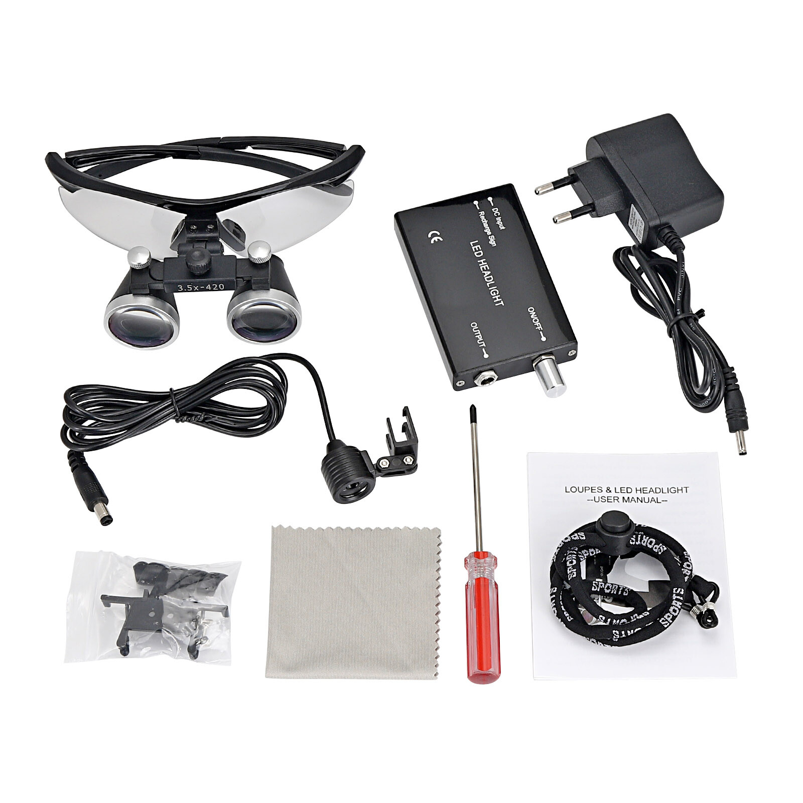 1 Set Dental Surgical Magnifier Binocular Loupes 3.5X-R with LED Head Light Lamp