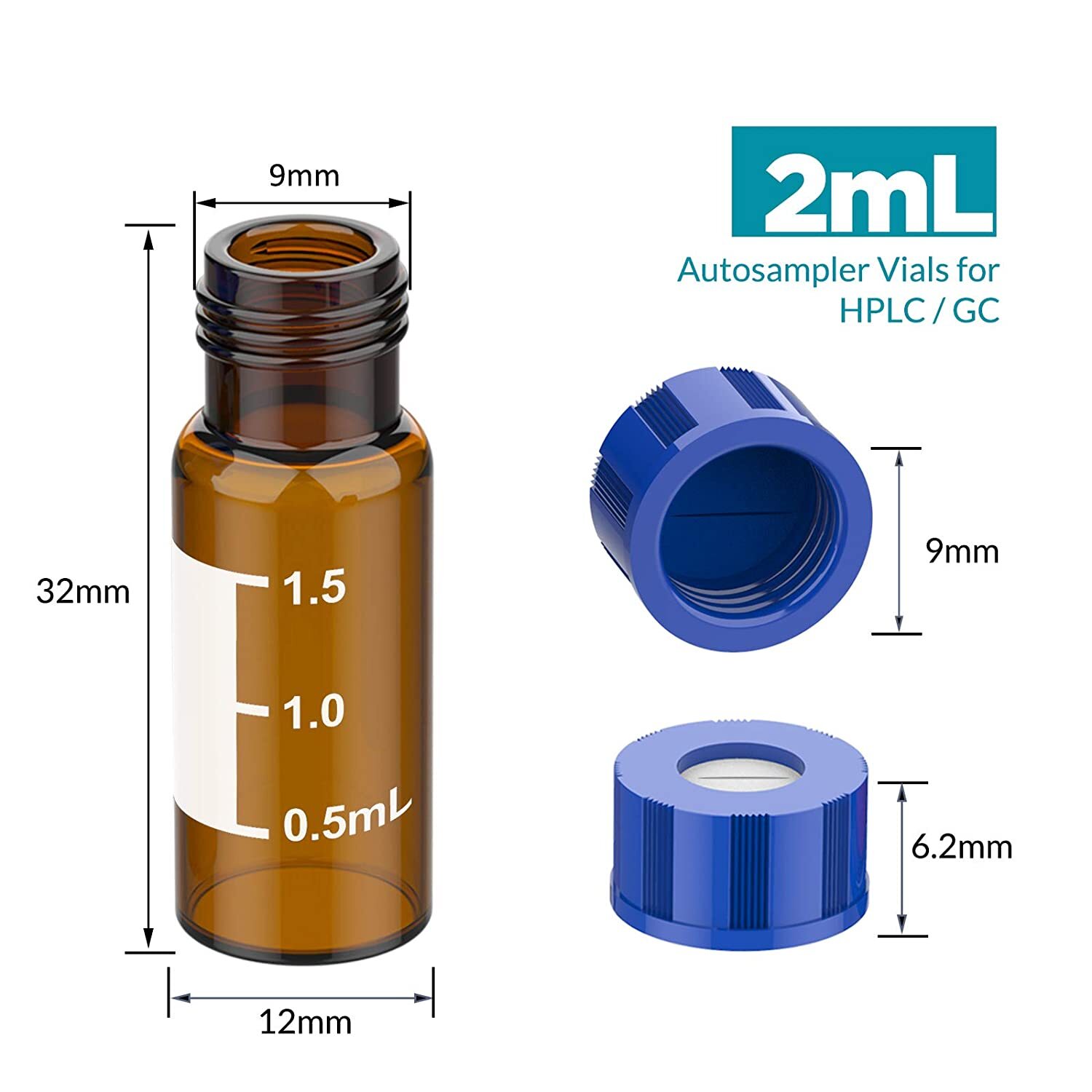 Simpure 2000x 2ml Clear/Amber Autosampler Vials & Screw Caps +250uL Vials Insert